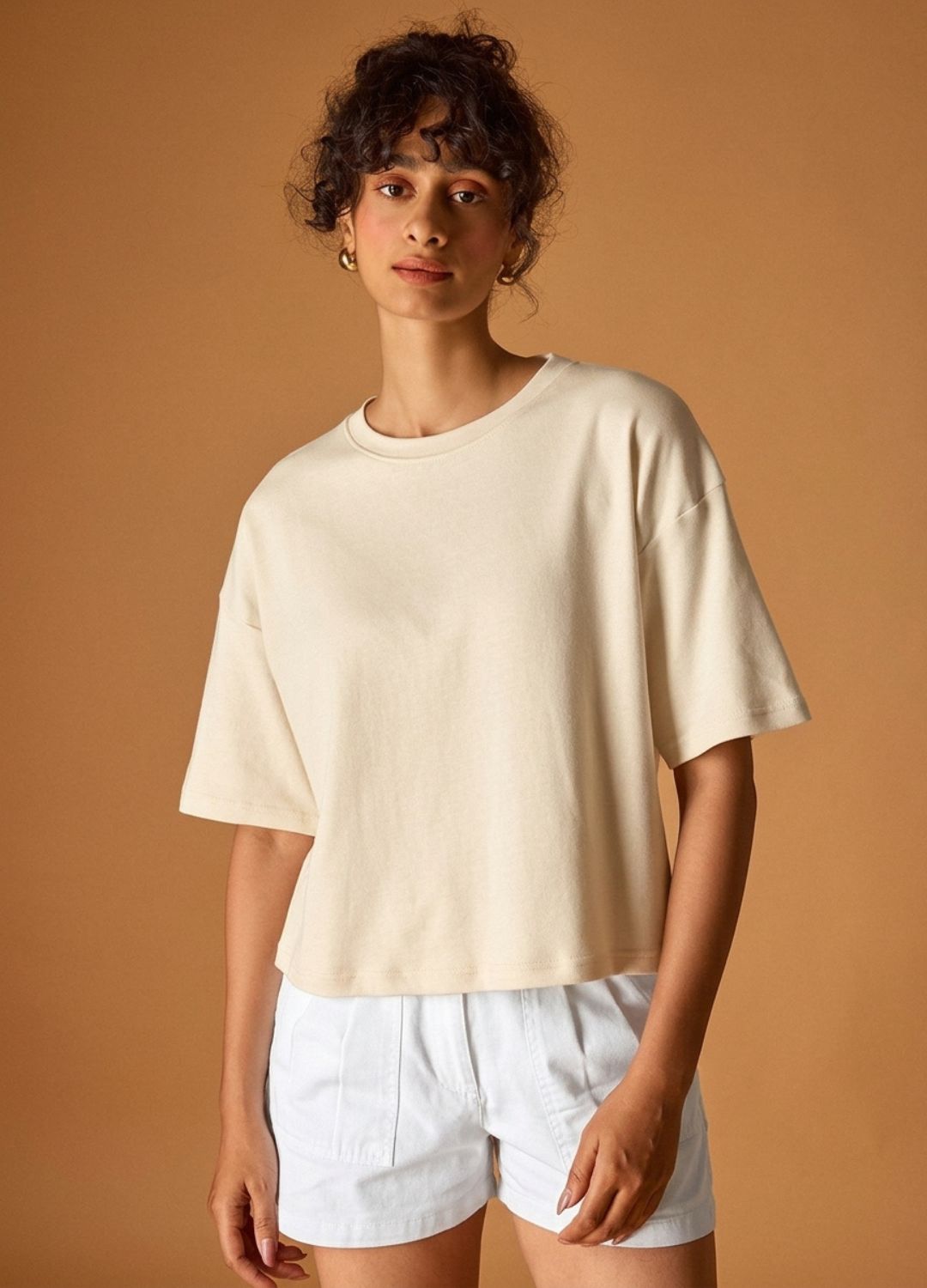 Cream Cropped Tee