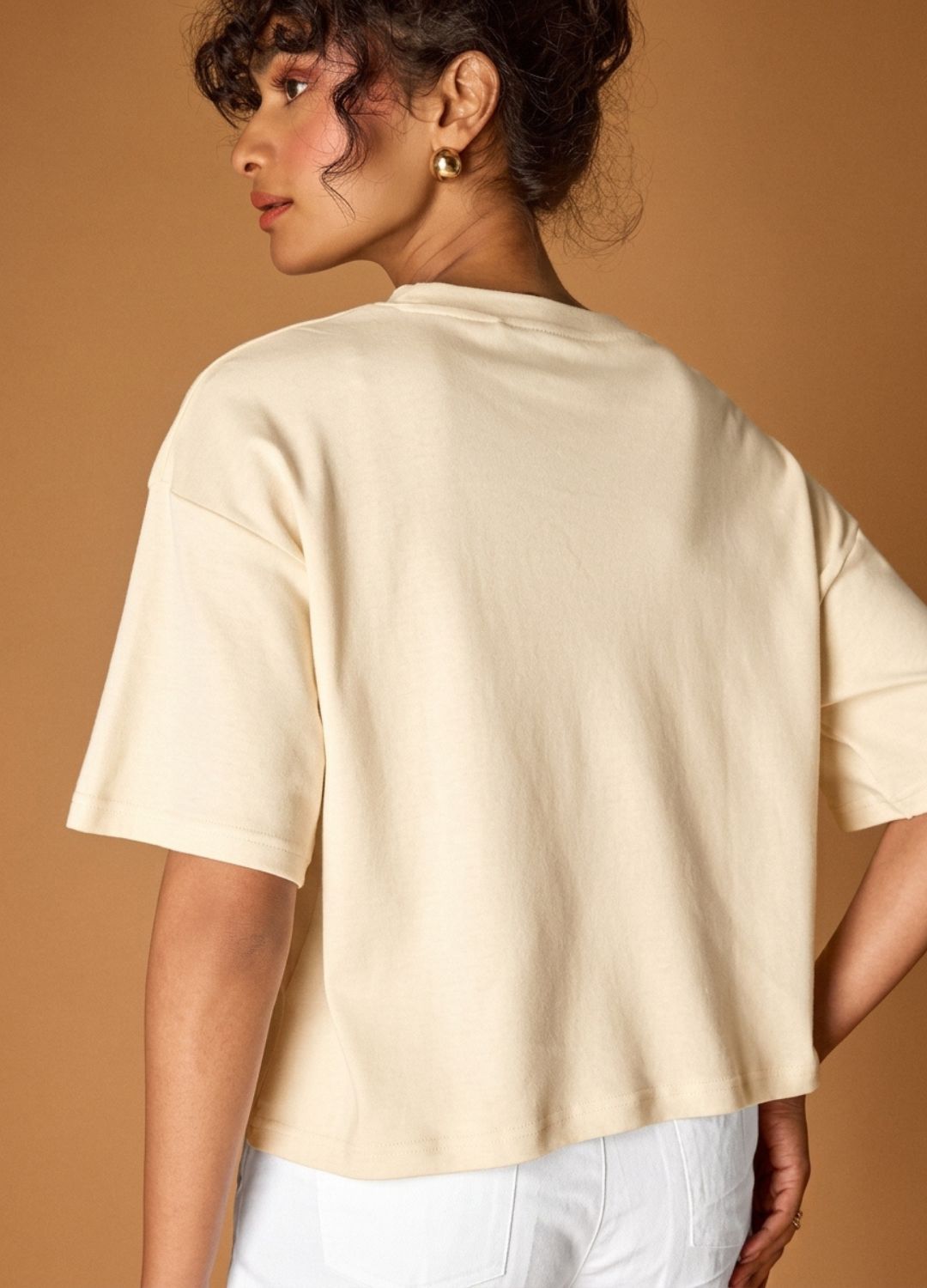 Cream Cropped Tee