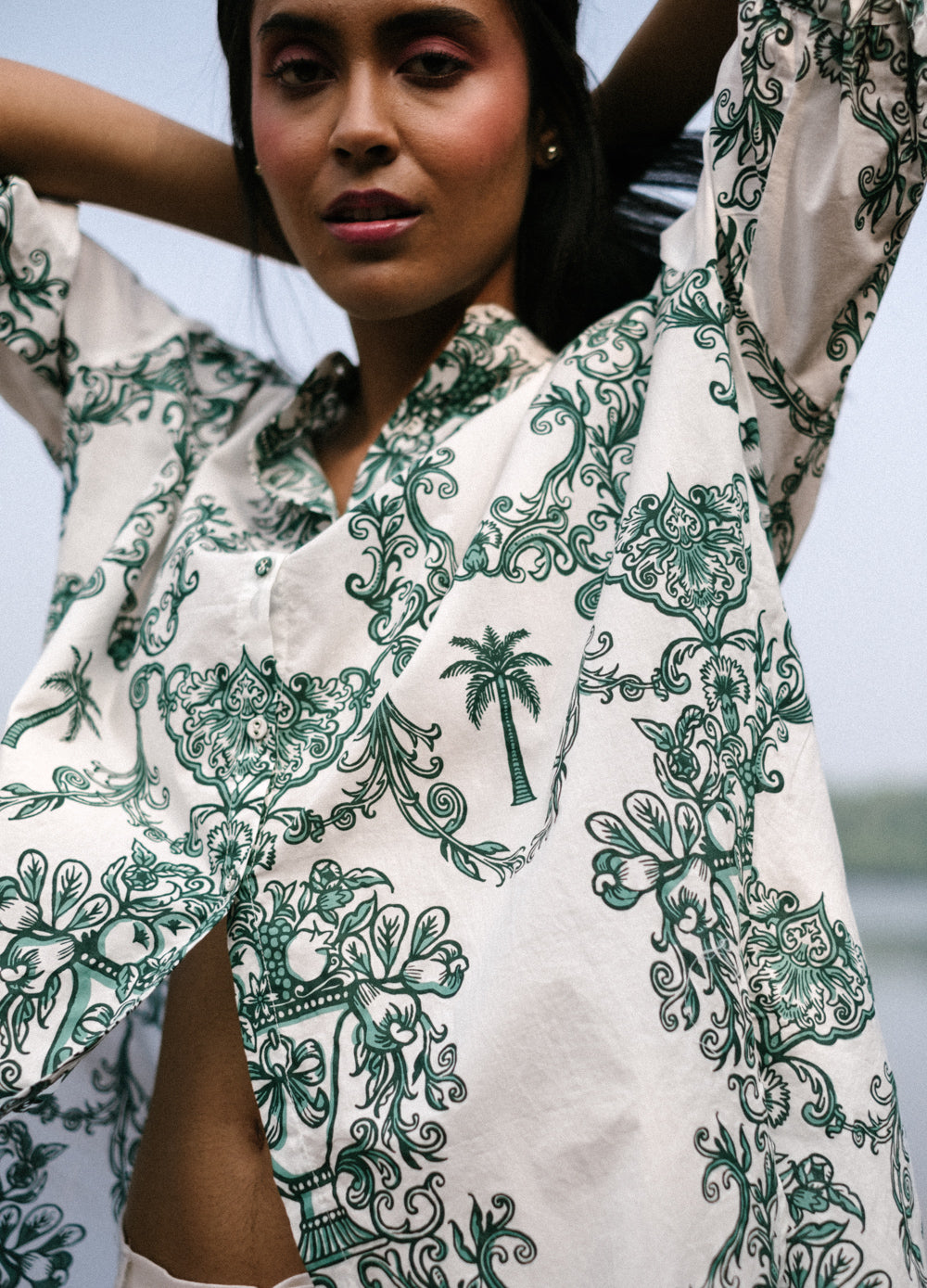 Azul Green Back Overlap Organic Cotton Long Shirt For Women Online