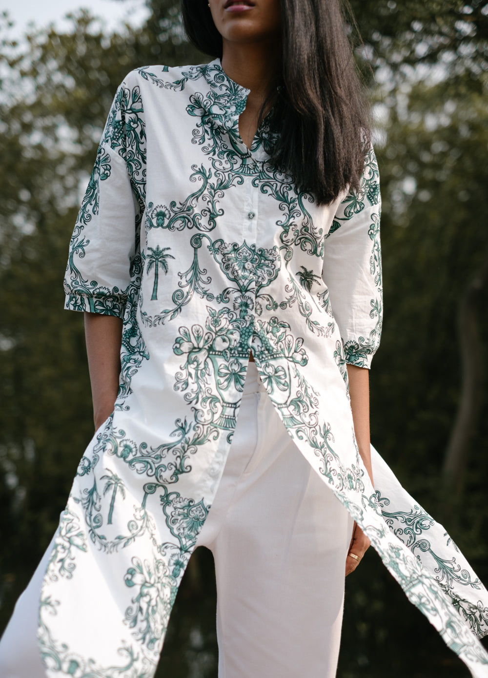 Azul Green Back-Overlap Long Shirt