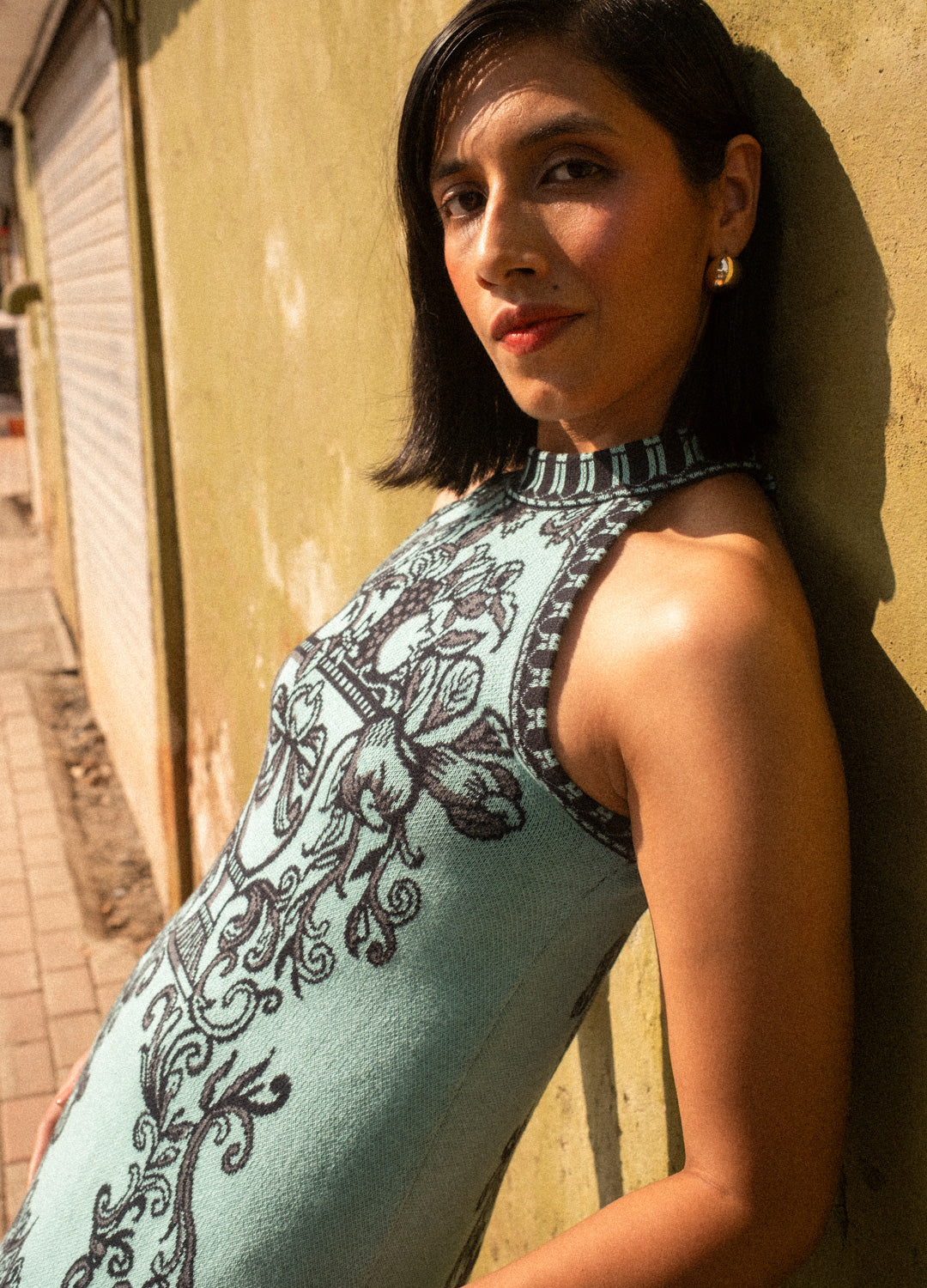 Azul Jade Knit Halter Cotton Mini Dress For Women Online