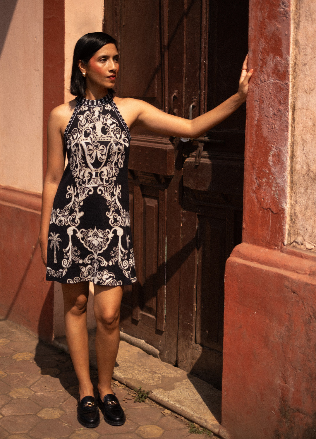 Azul Noir Knit Halter Cotton Mini Dress For Women Online