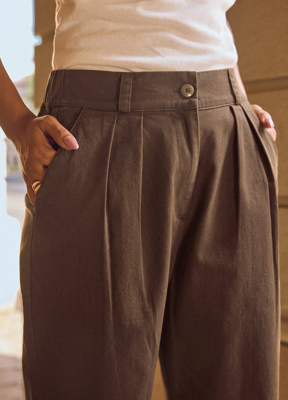 Bark Tailored Pants, Woven Fabric - No Nasties Organic Cotton Made In India