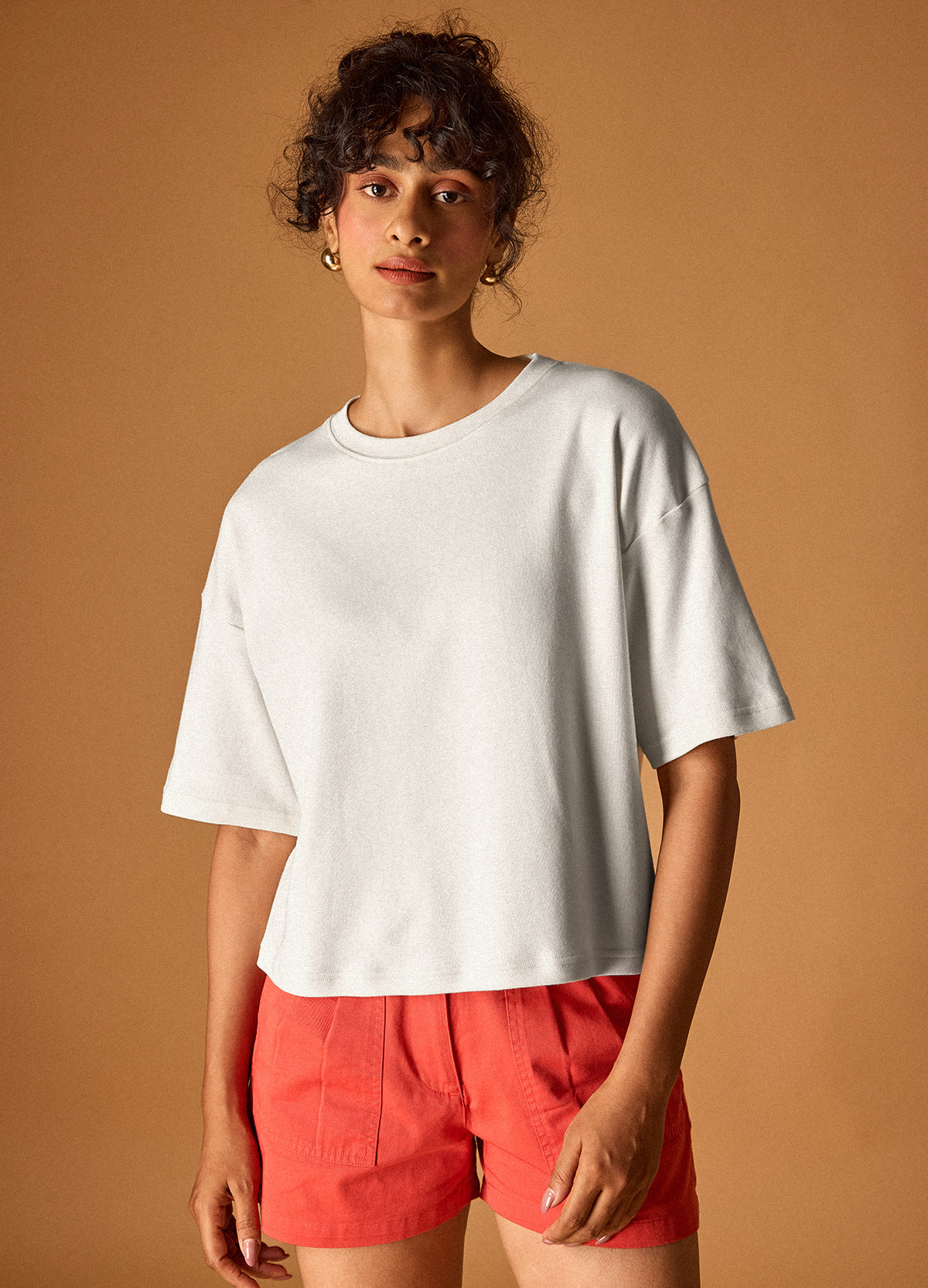 Blanc Drop-Shoulder Cropped Tee
