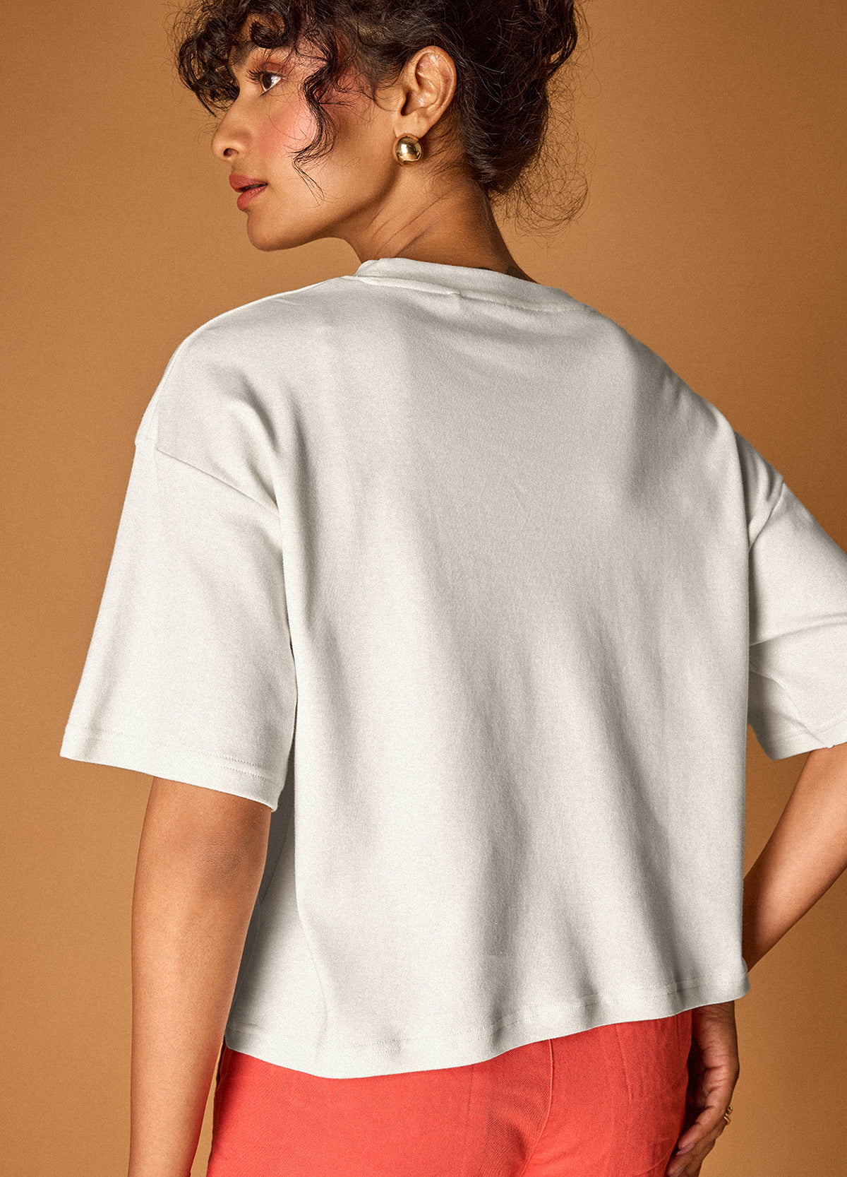 Blanc Drop-Shoulder Cropped Tee