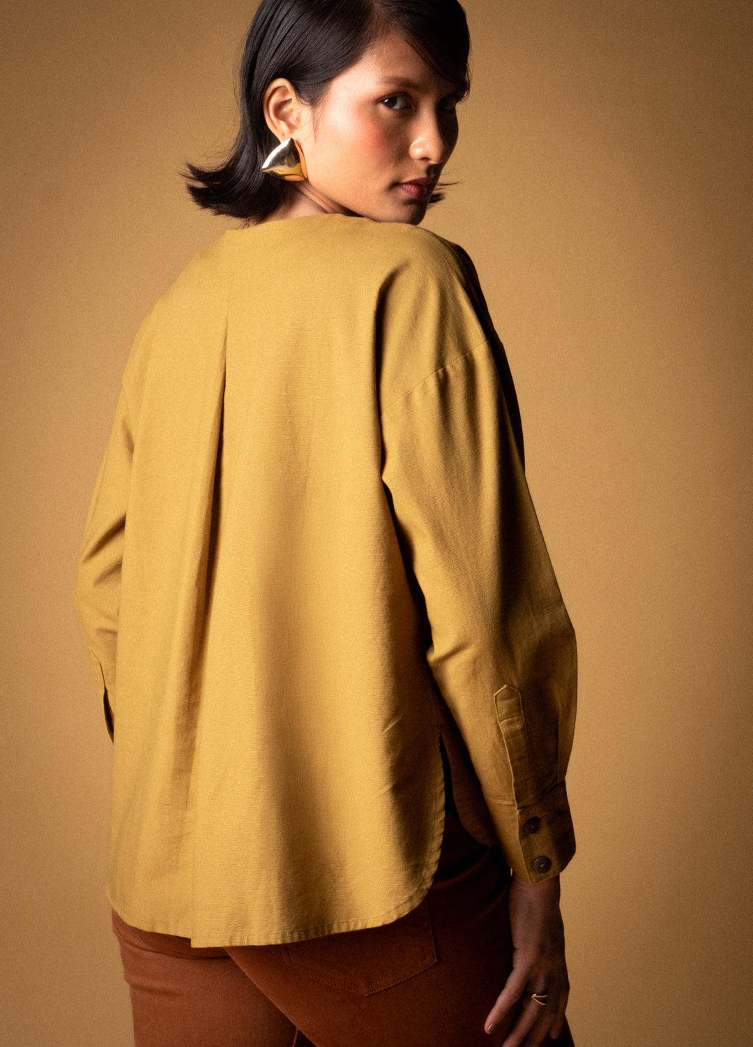 Midnight Green Organic Cotton Buttoned Blouse Shirt For Women Online