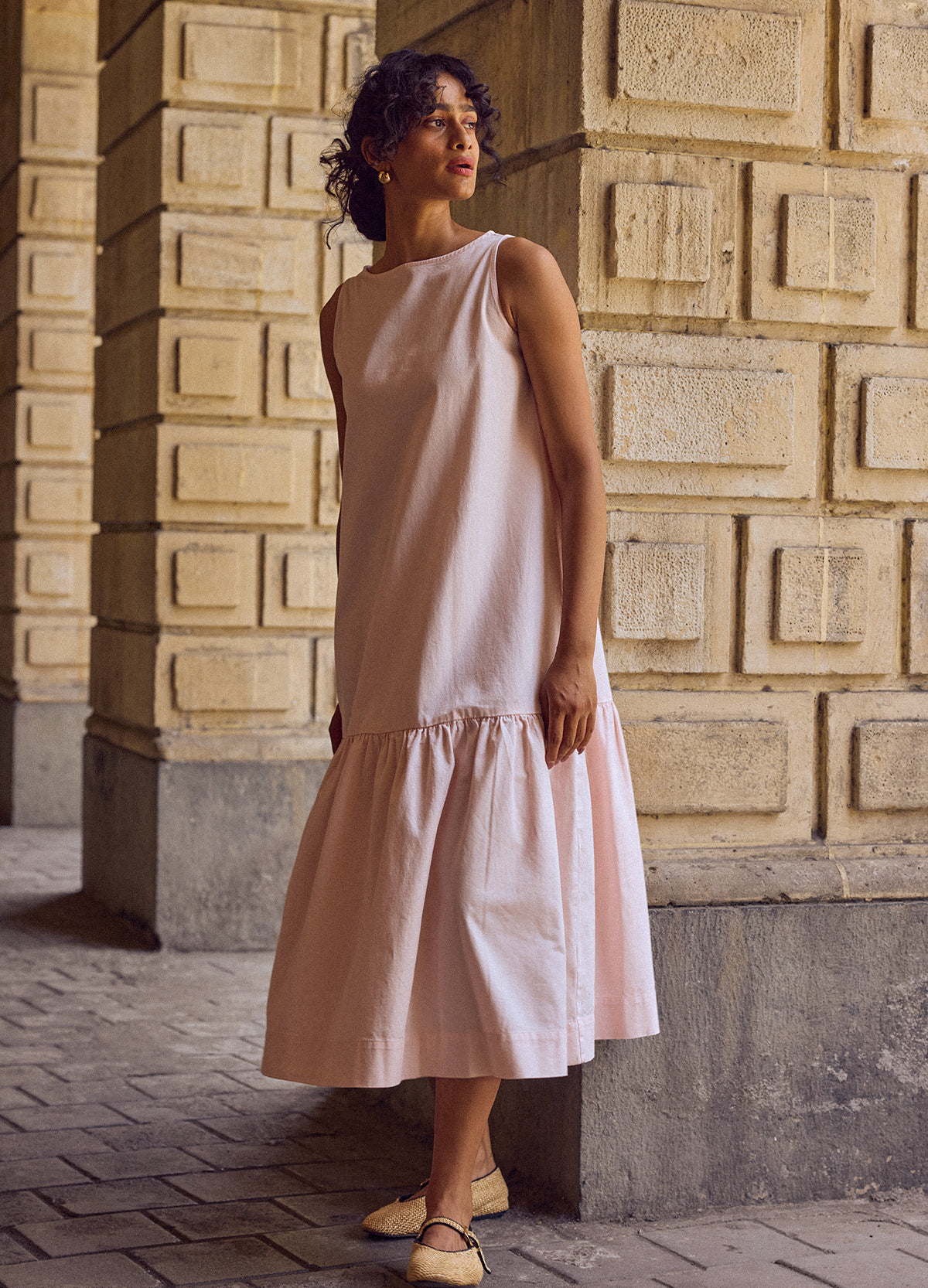 Blush Flounce Dress, Woven Fabric - No Nasties Organic Cotton Made In India