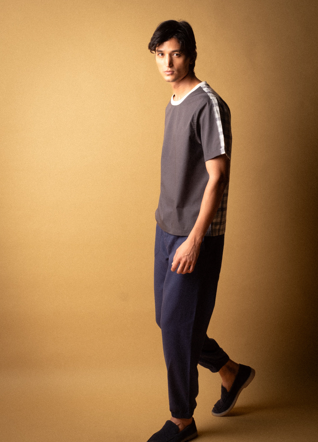 Charcoal Split Woven Tee