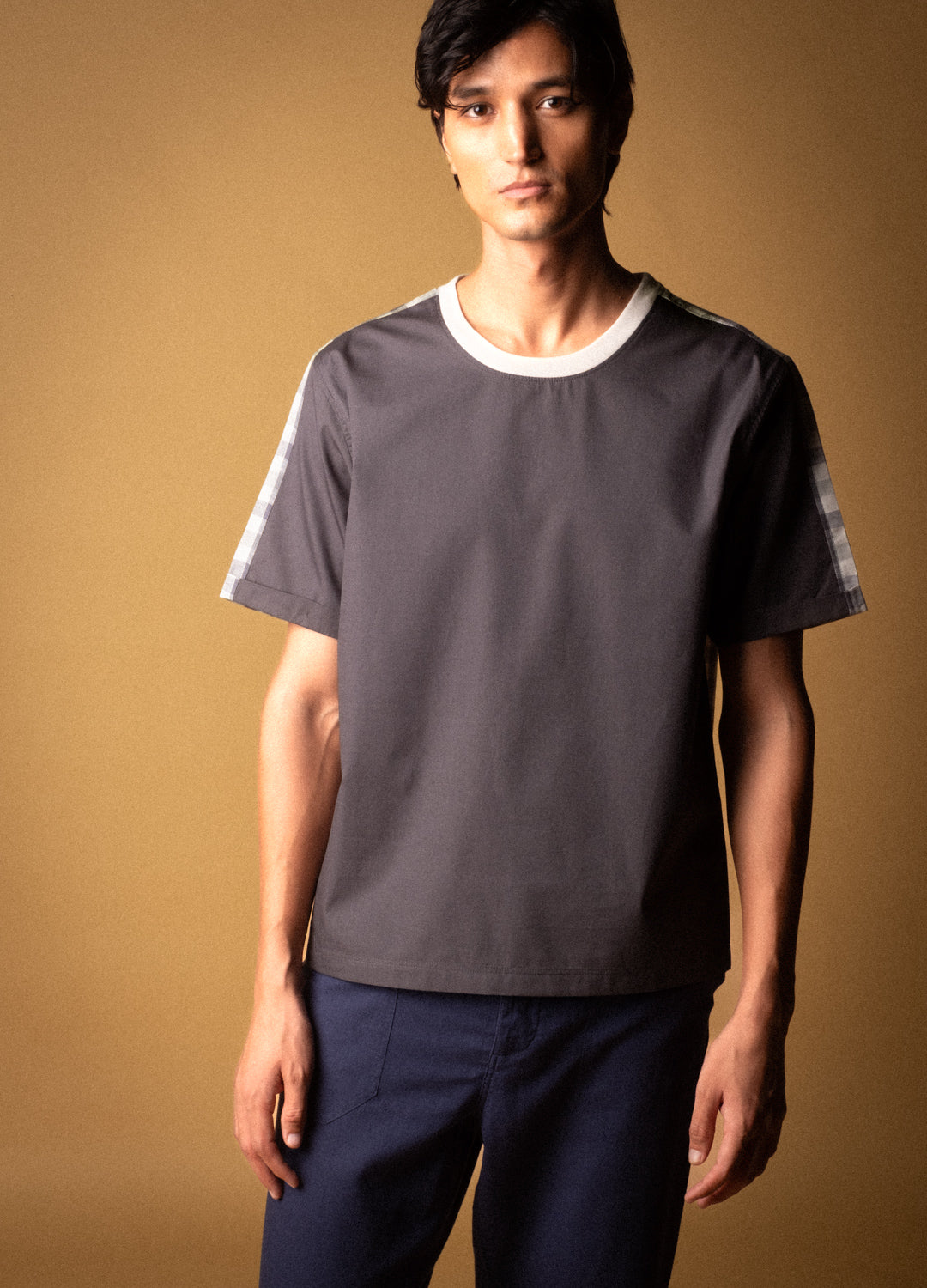 Charcoal Split Woven Tee