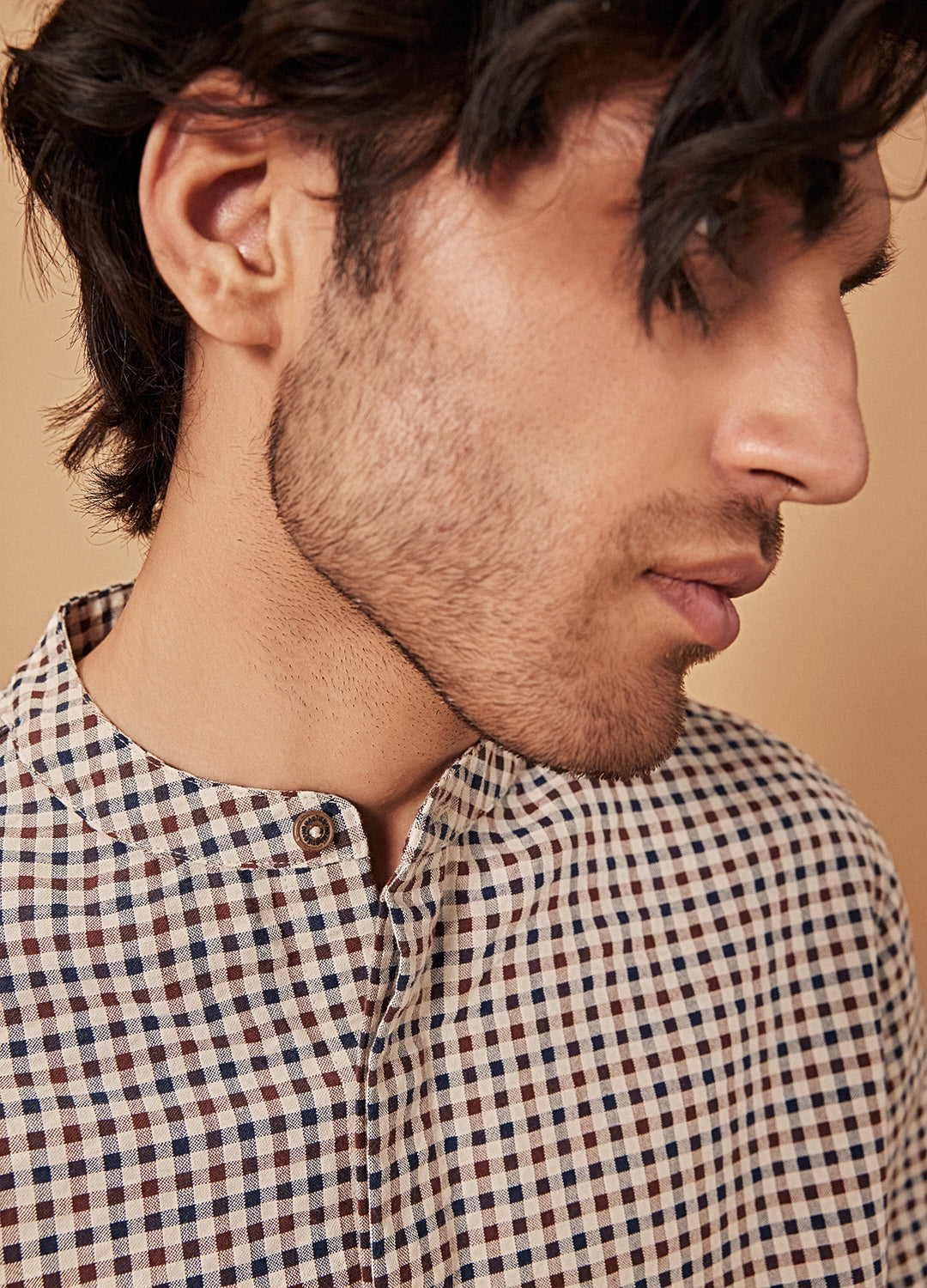 Mandarin Shirt in Azur Big Check