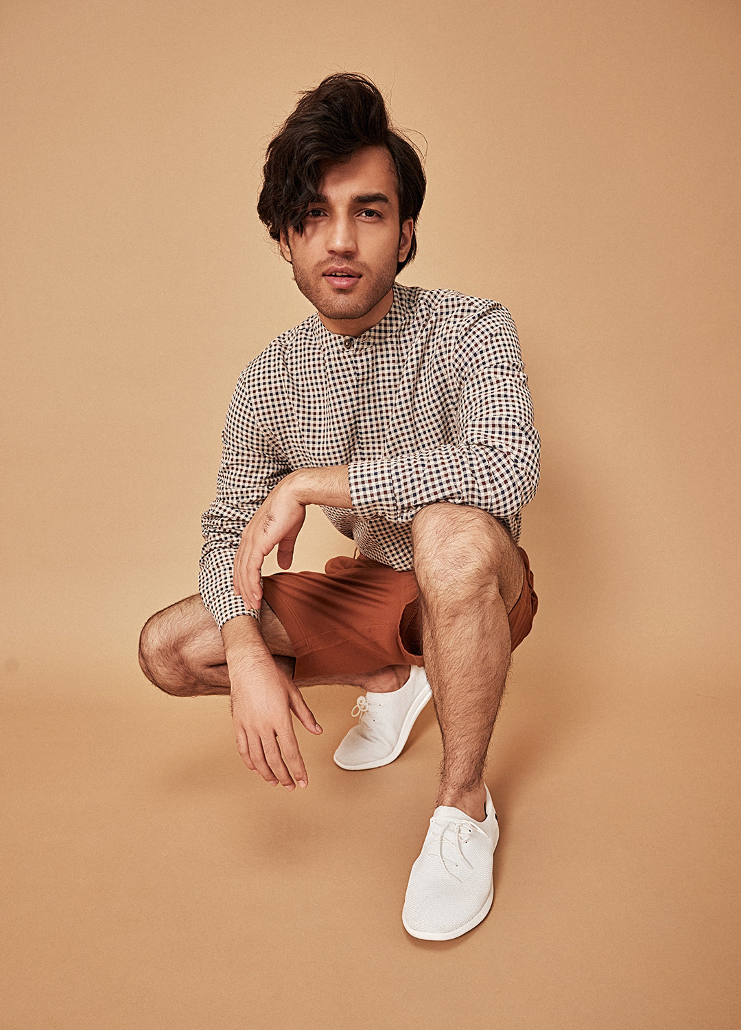 Checkered Mandarin Shirt