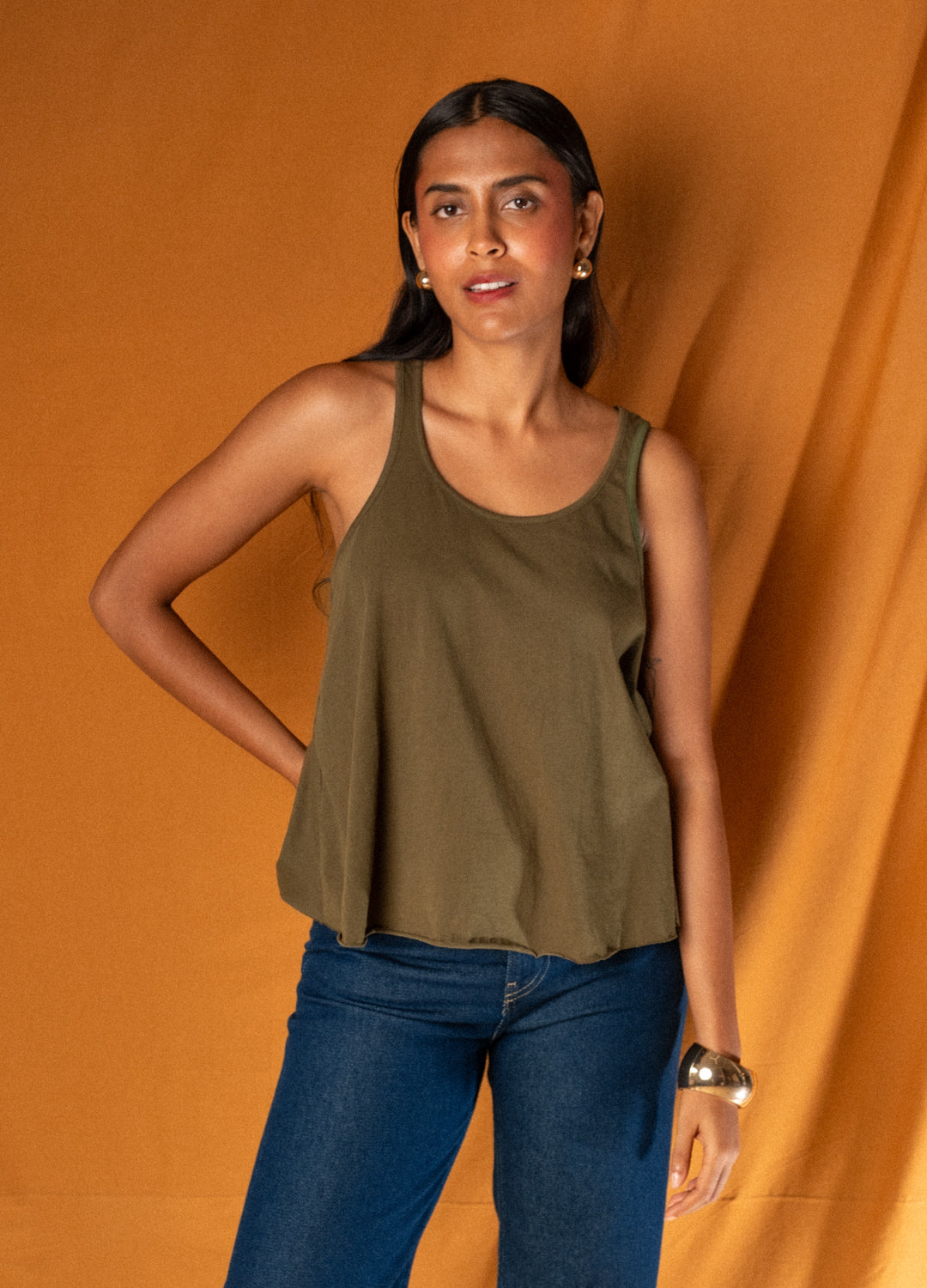Chestnut Brown Organic Cotton Flared Tank Top For Women Online