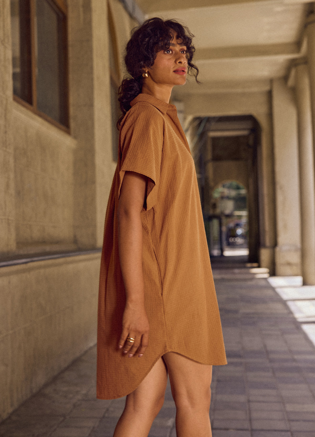 Cinnamon Shirt Dress, Woven Fabric - No Nasties Organic Cotton Made In India