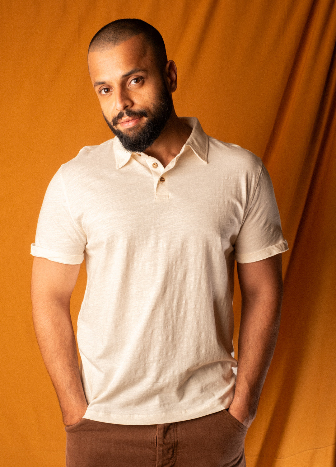 Coconut Milk White Organic Cotton Polo Neck T Shirt For Men Online