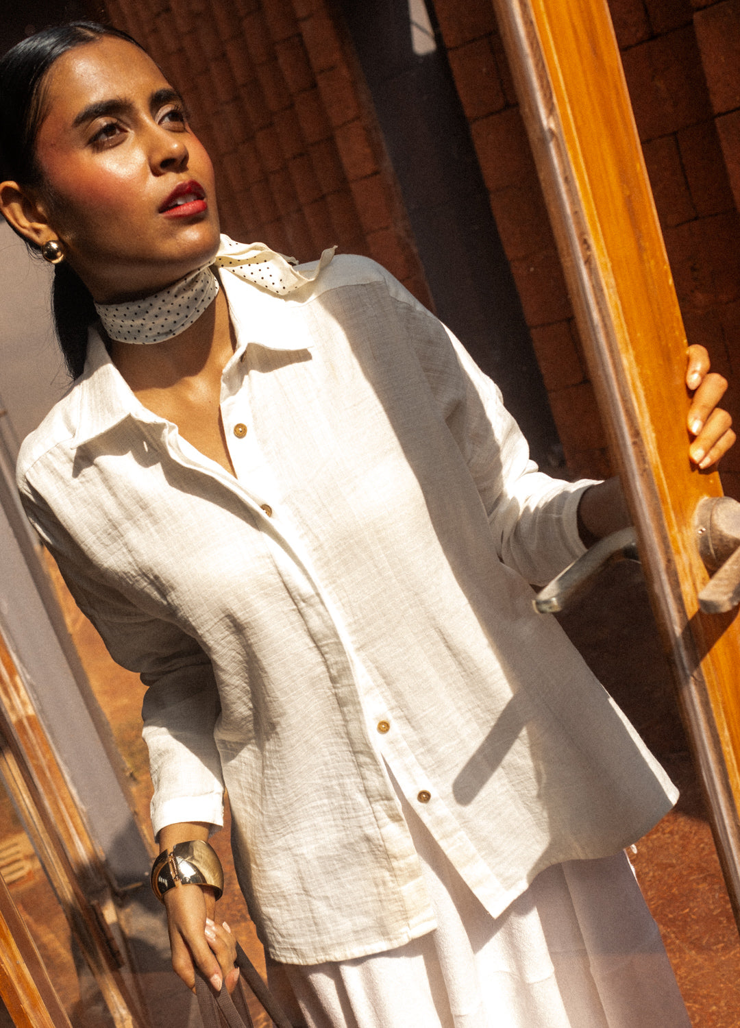 Buy No Nasties Coconut Milk Side Slit White Cotton Summer Shirt