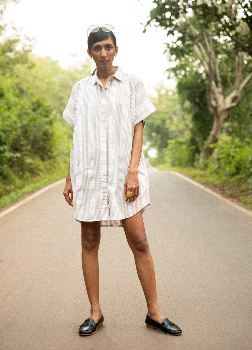 Sand Stripe Shirt Dress