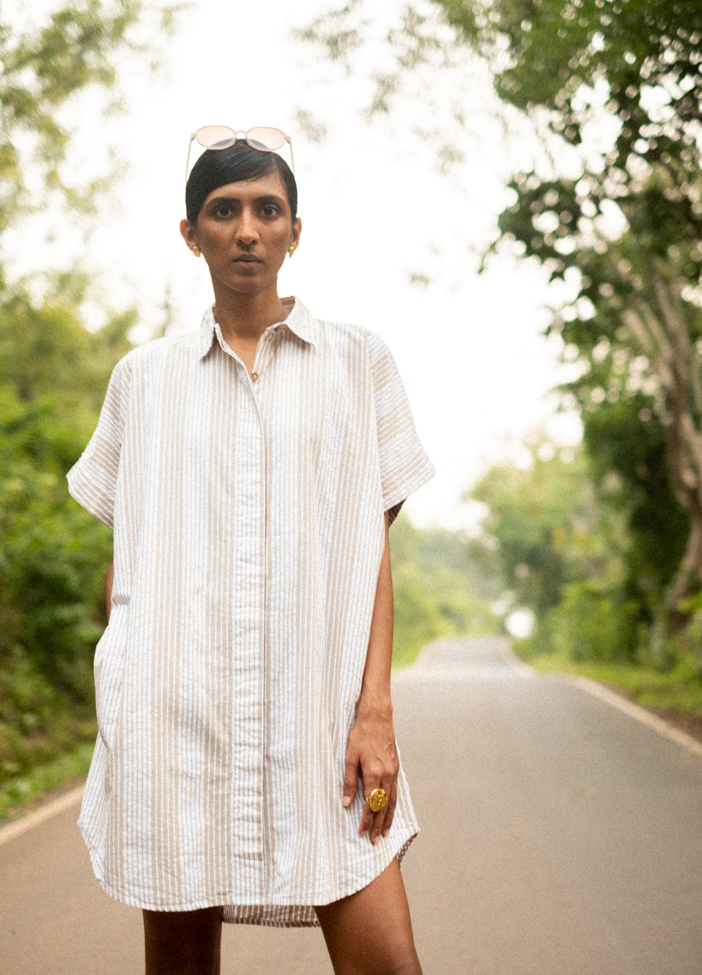 Sand Stripe Shirt Dress