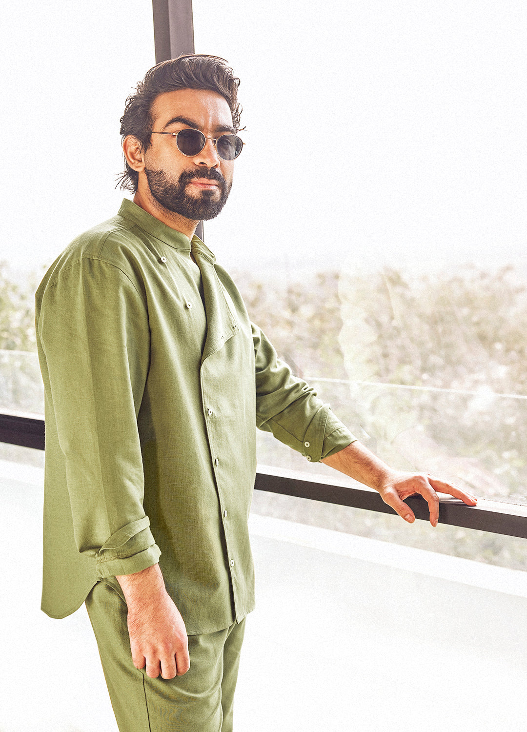 The Olive Green Mens Linen Shirt Online