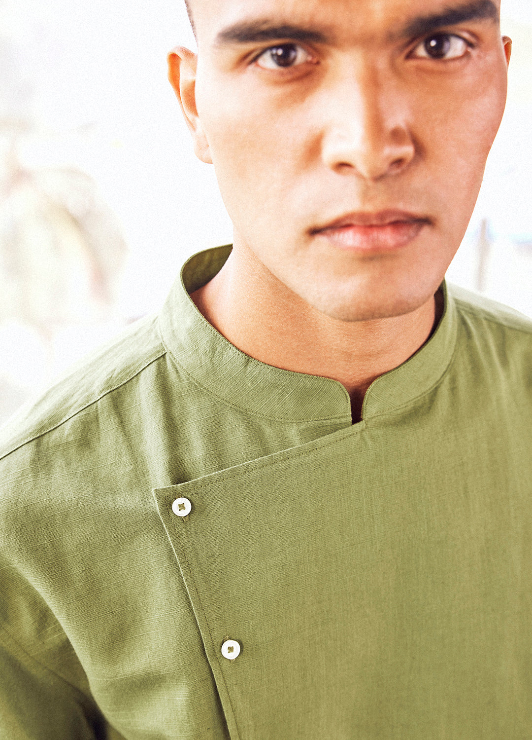 Dilip Olive Green Cotton Linen Shirt For Men Online