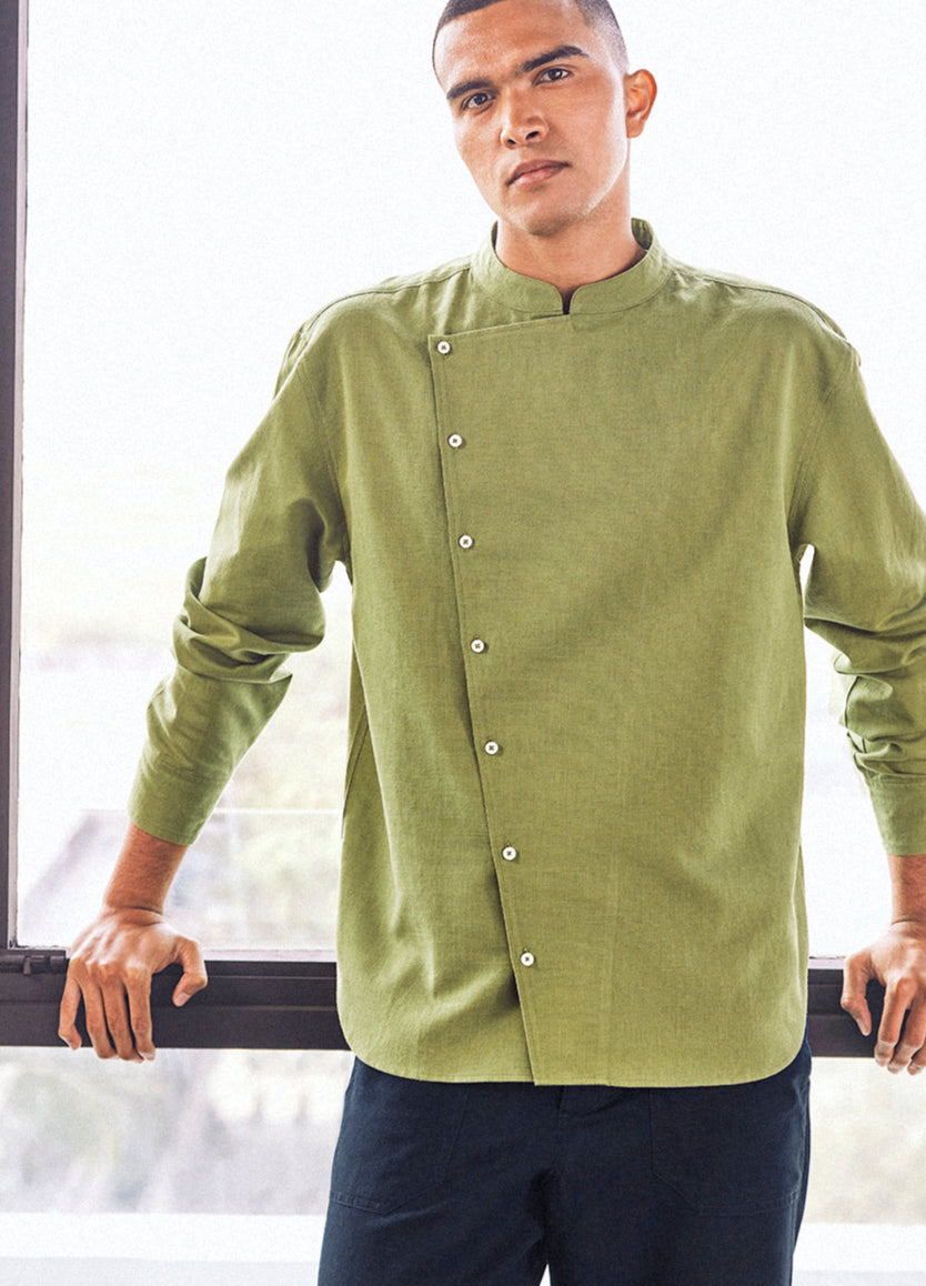 Dilip Olive Green Cotton Linen Shirt For Men Online
