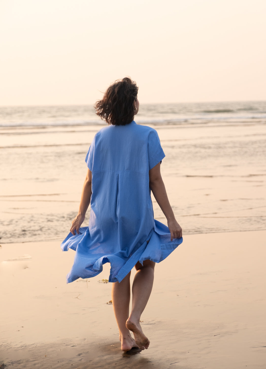 Dimple Linen Dress In Cobalt