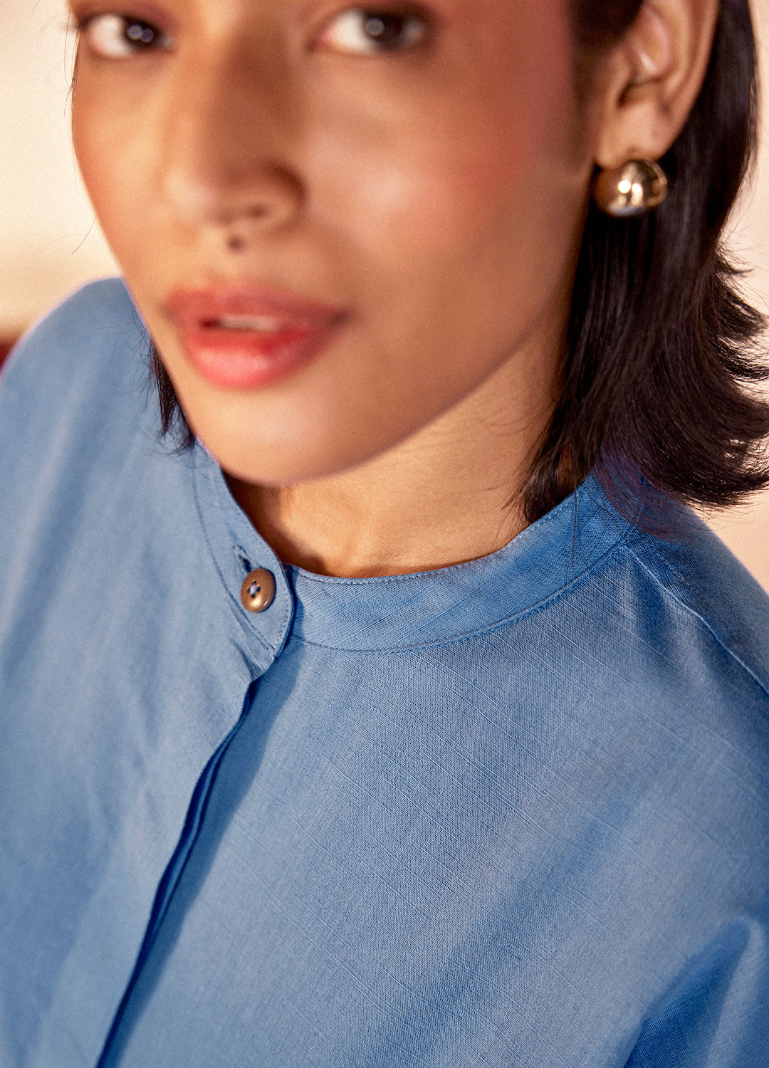 Dimple Cobalt Blue Cotton Linen Dress For Women Online