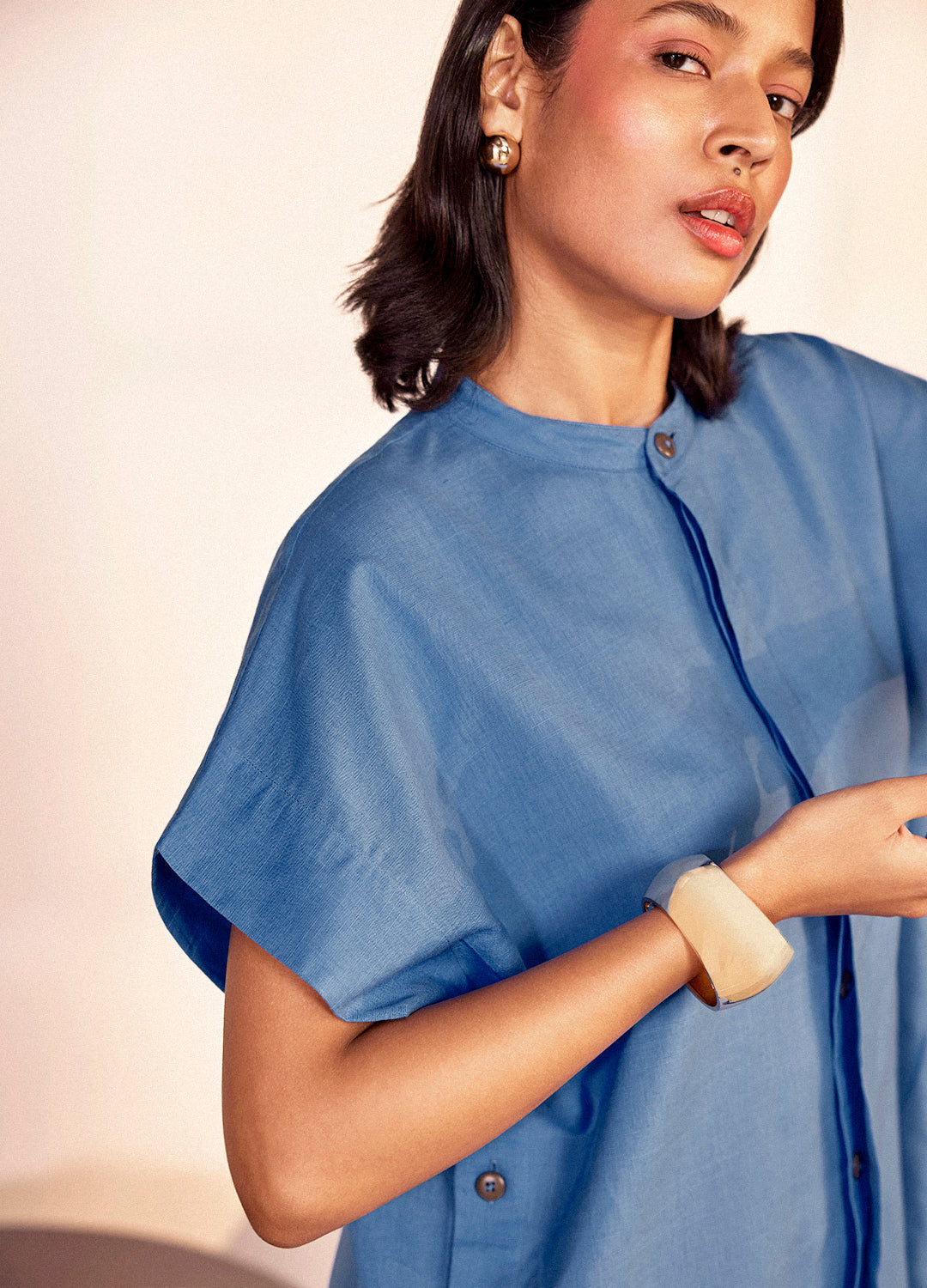 Dimple Linen Dress In Cobalt