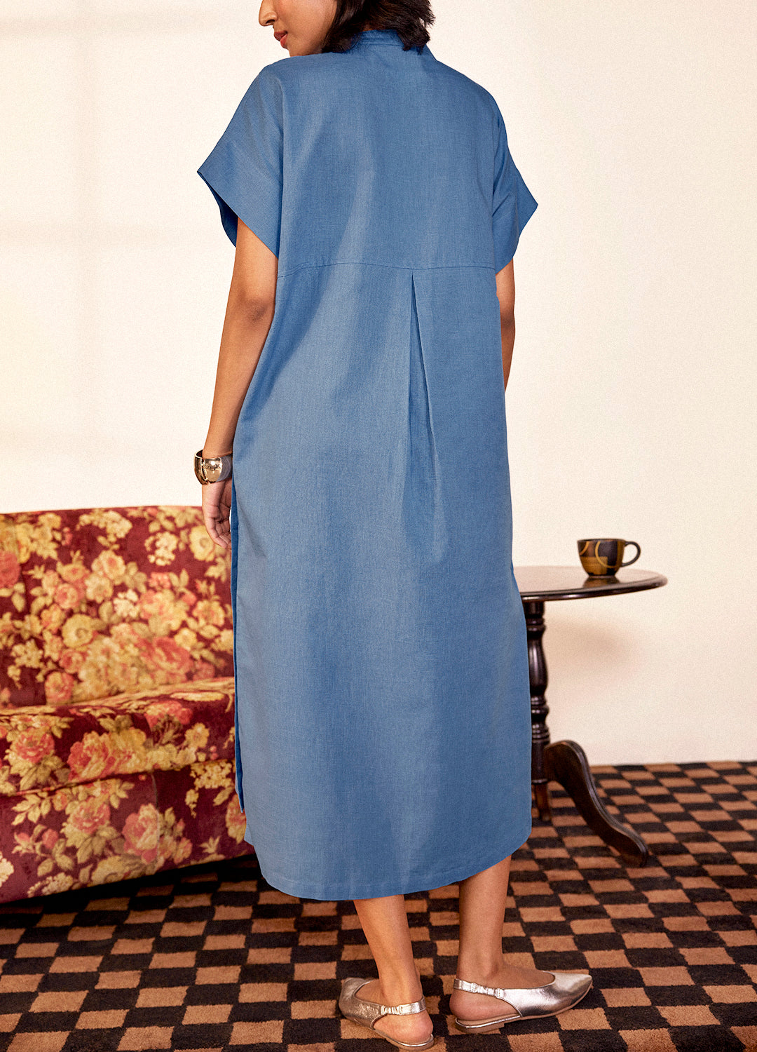 Dimple Linen Dress In Cobalt