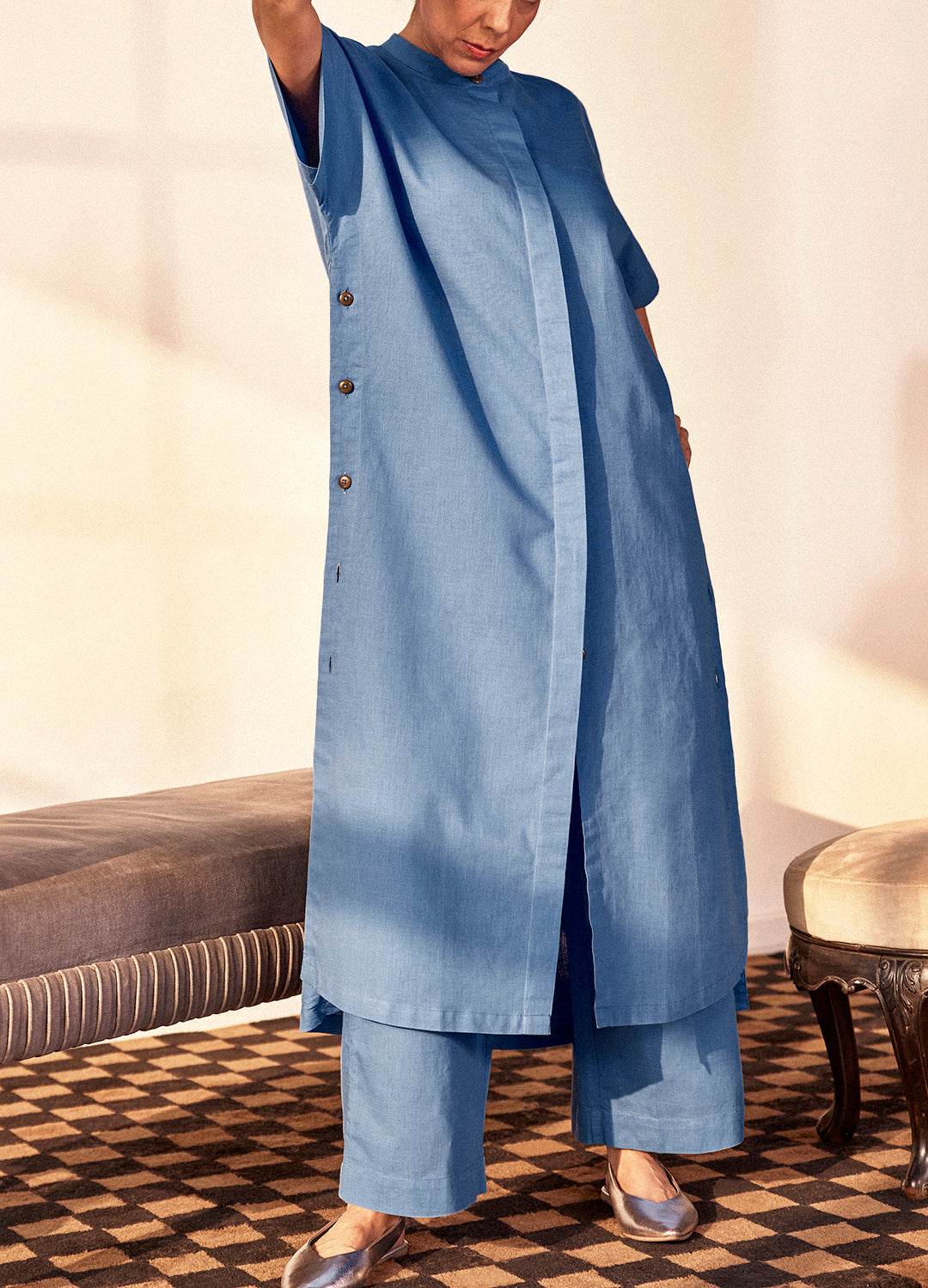 The Cobalt Set Linen Shirt Dress For Women Online