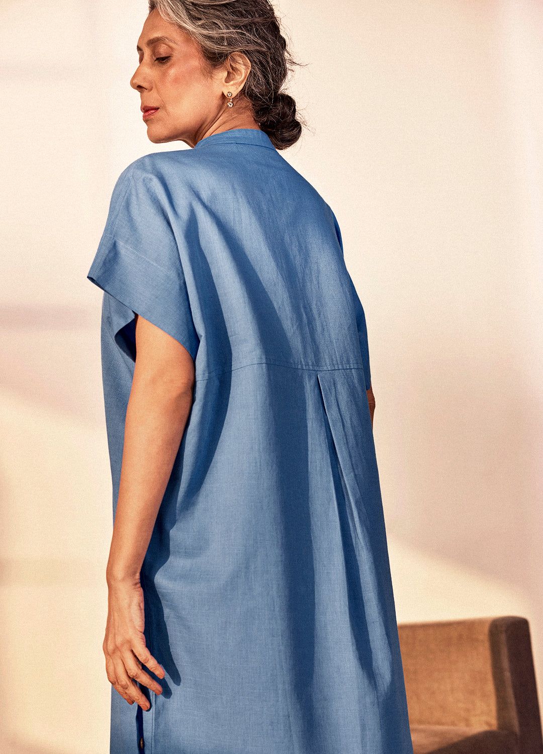 Dimple Linen Dress In Cobalt