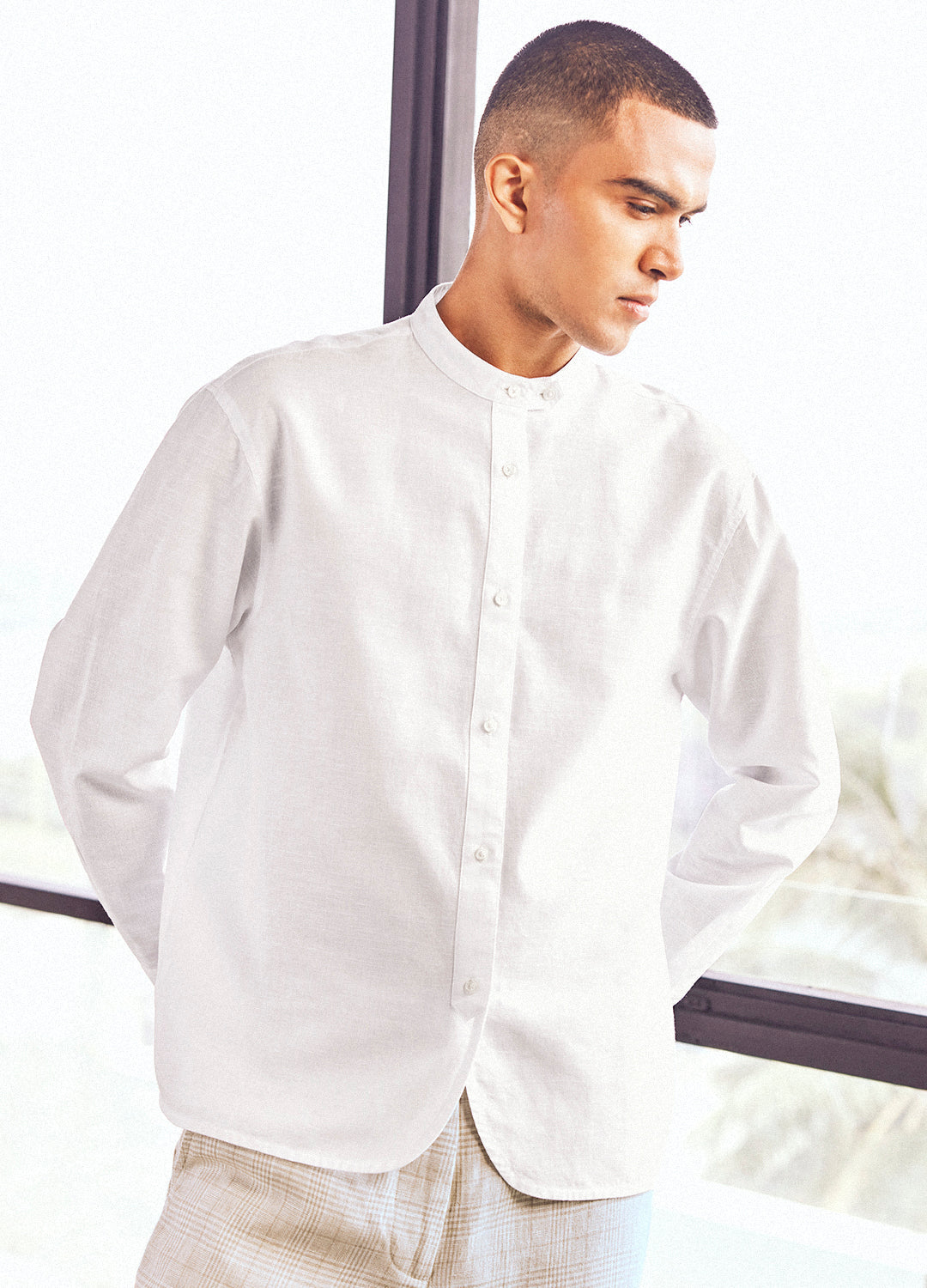 Feroz Ivory White Cotton Linen Shirt For Men Online