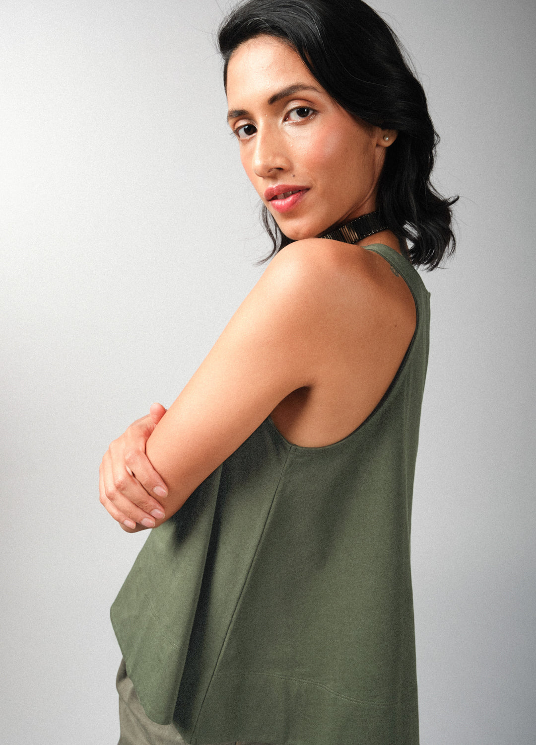 Forest Green Flared Organic Cotton Tank Top For Women Online