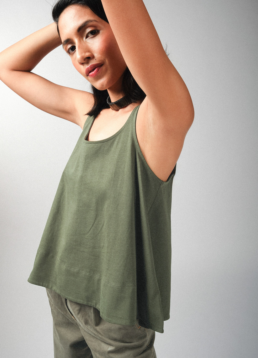 Forest Green Flared Organic Cotton Tank Top For Women Online