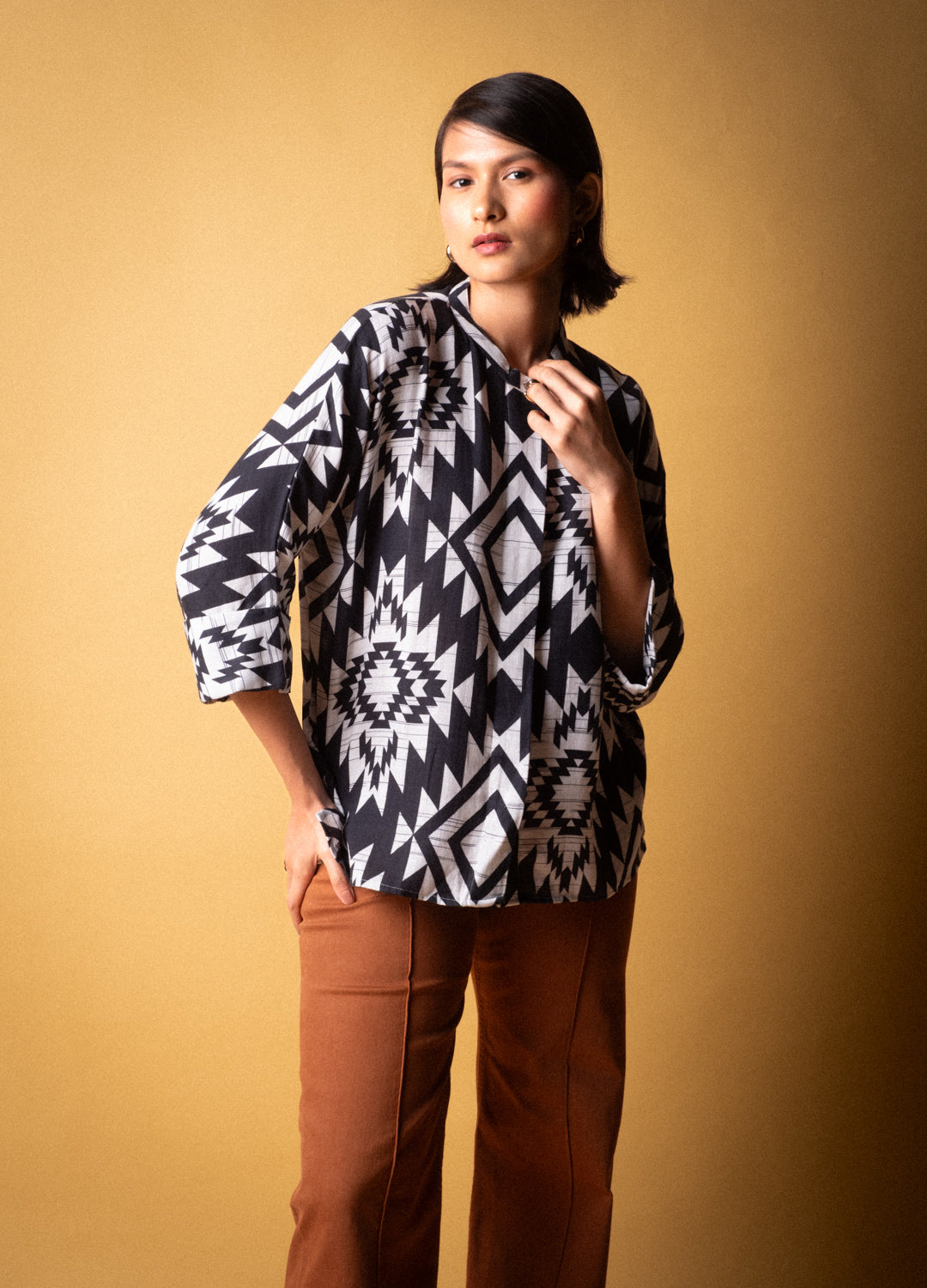 Greca Black Organic Cotton Kimono Shirt For Women Online