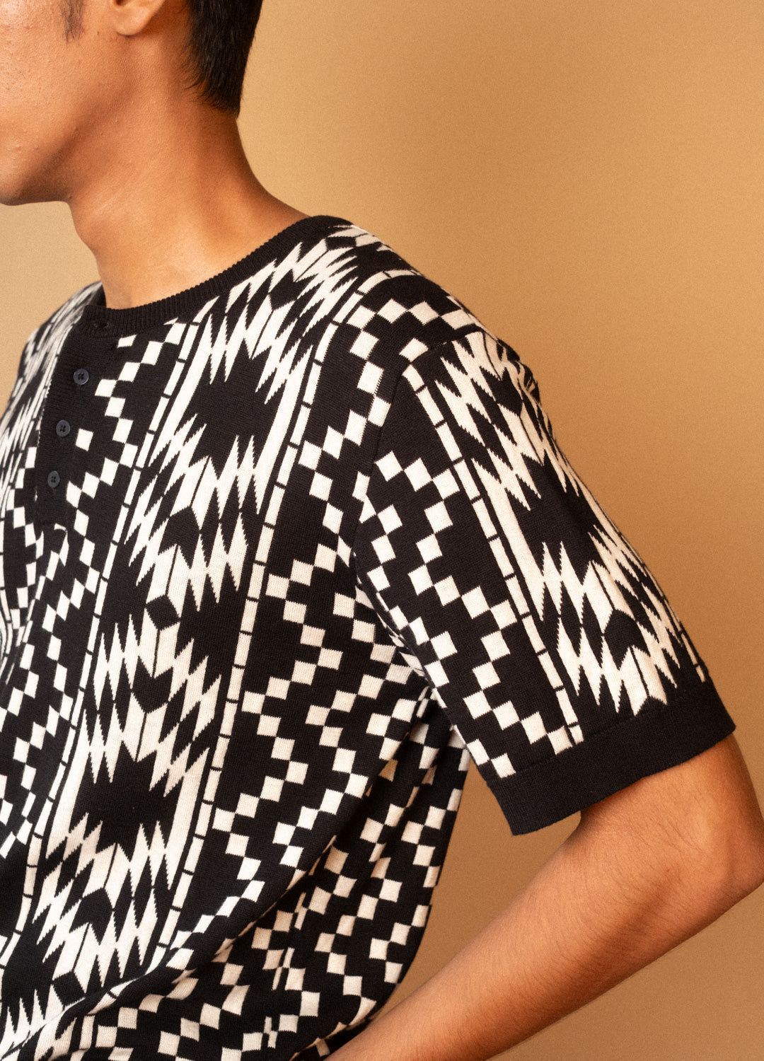 Greca Black Organic Cotton Henley Tshirt For Men Online