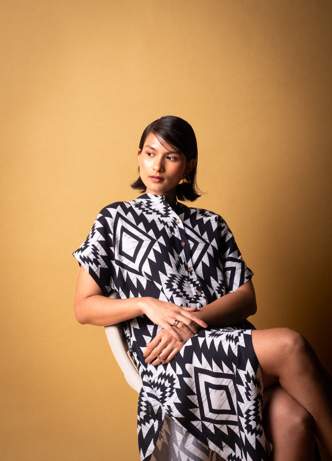 Greca Black Organic Cotton Shirt Kaftan For Women Online