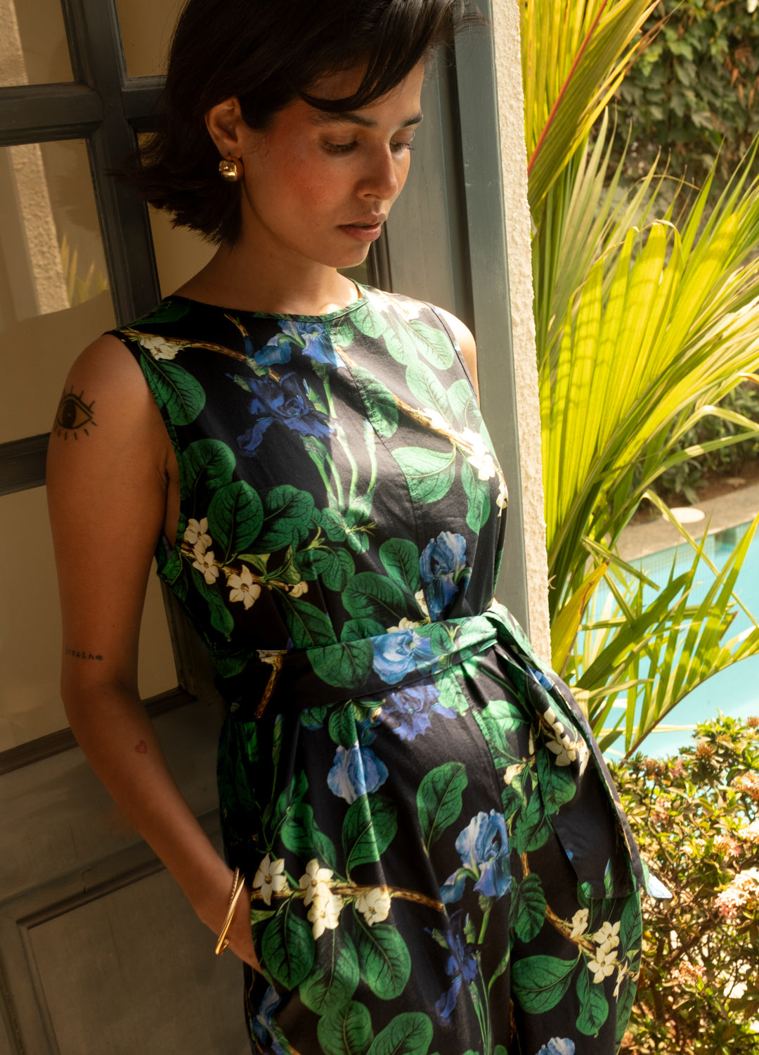 Jasmine Blue Organic Cotton Belted Jumpsuit For Women Online