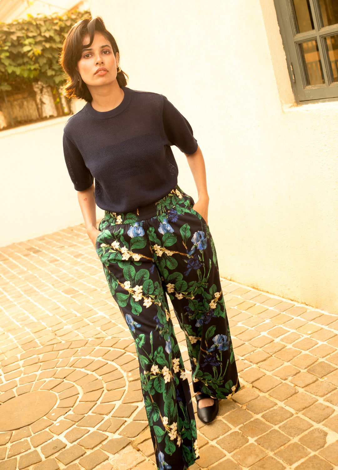 Jasmine Blue Fluid Pull On Wide Leg Pants For Women Online