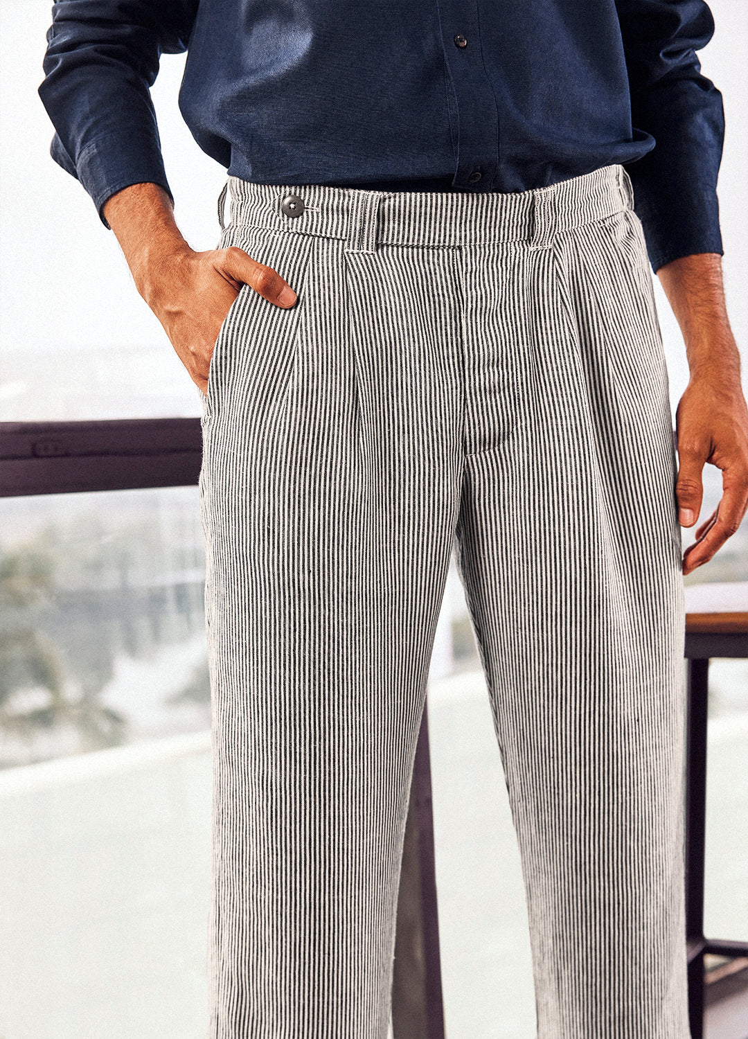 Kapoor Stripes Cotton Linen Pants For Men Online