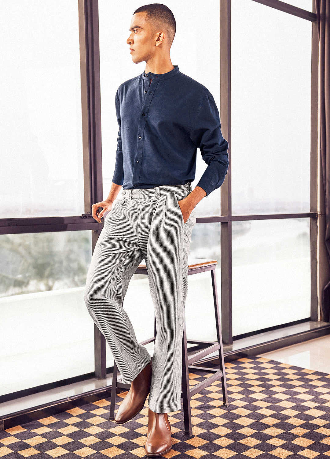 Kapoor Stripes Cotton Linen Pants For Men Online