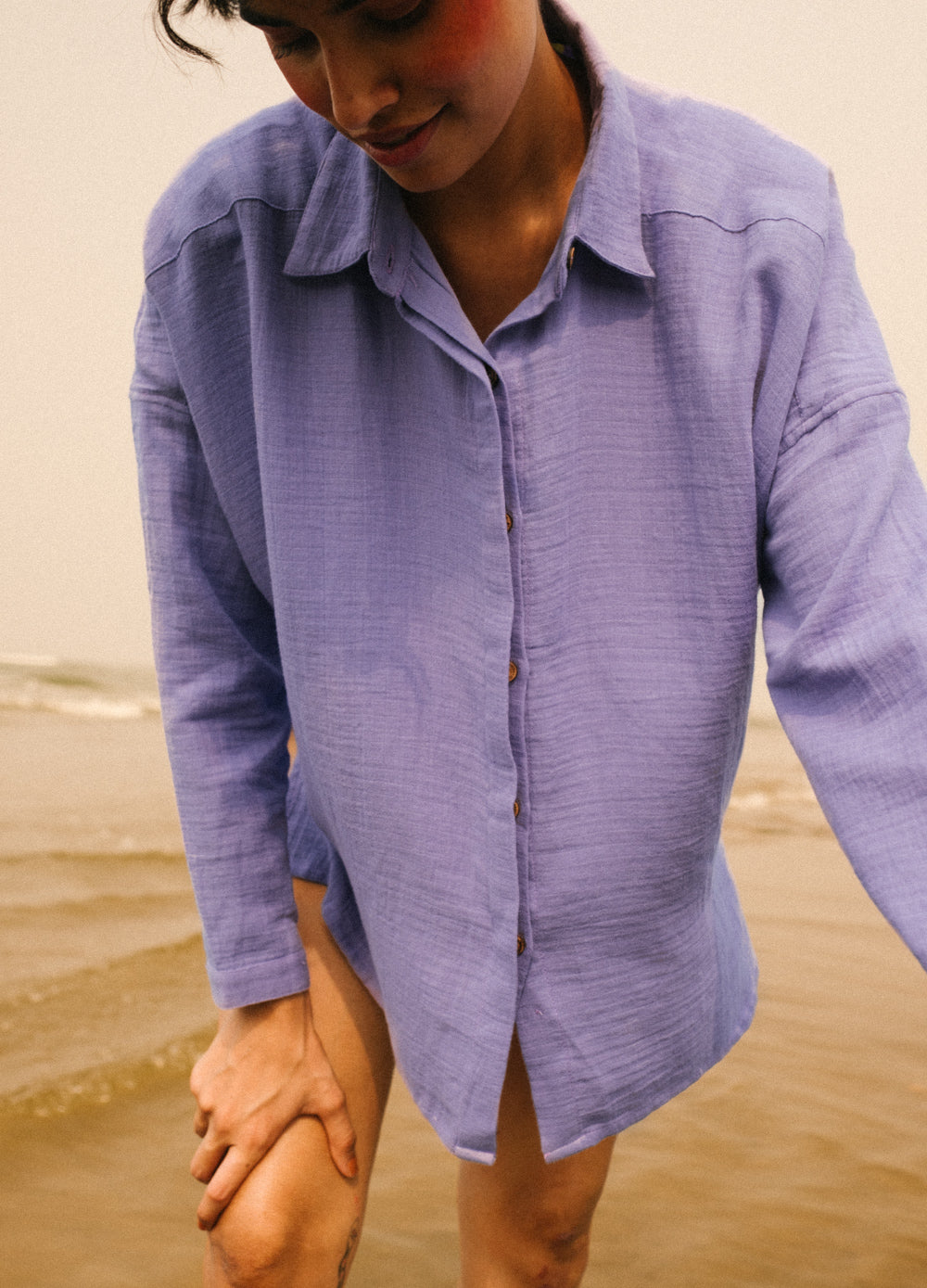 Lavender Side-Slit Shirt