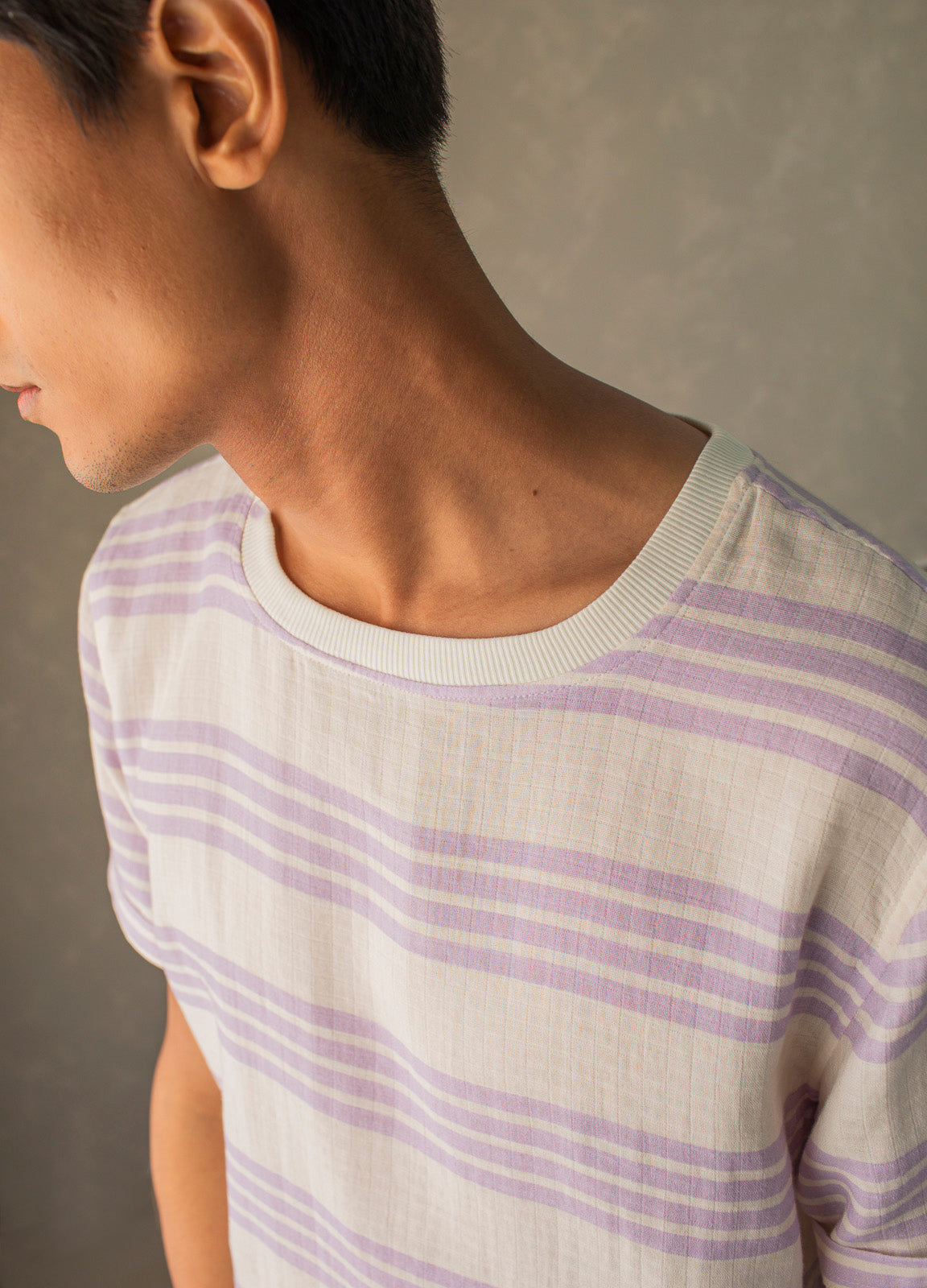 Lavender Stripe Organic Cotton Muslin T Shirt For Men Online
