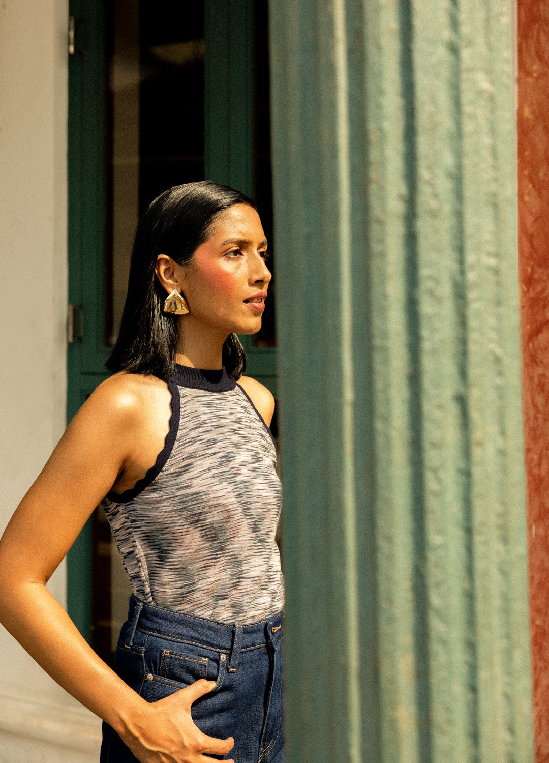 Luna Black Organic Cotton Knit Halter Neck Top For Women Online