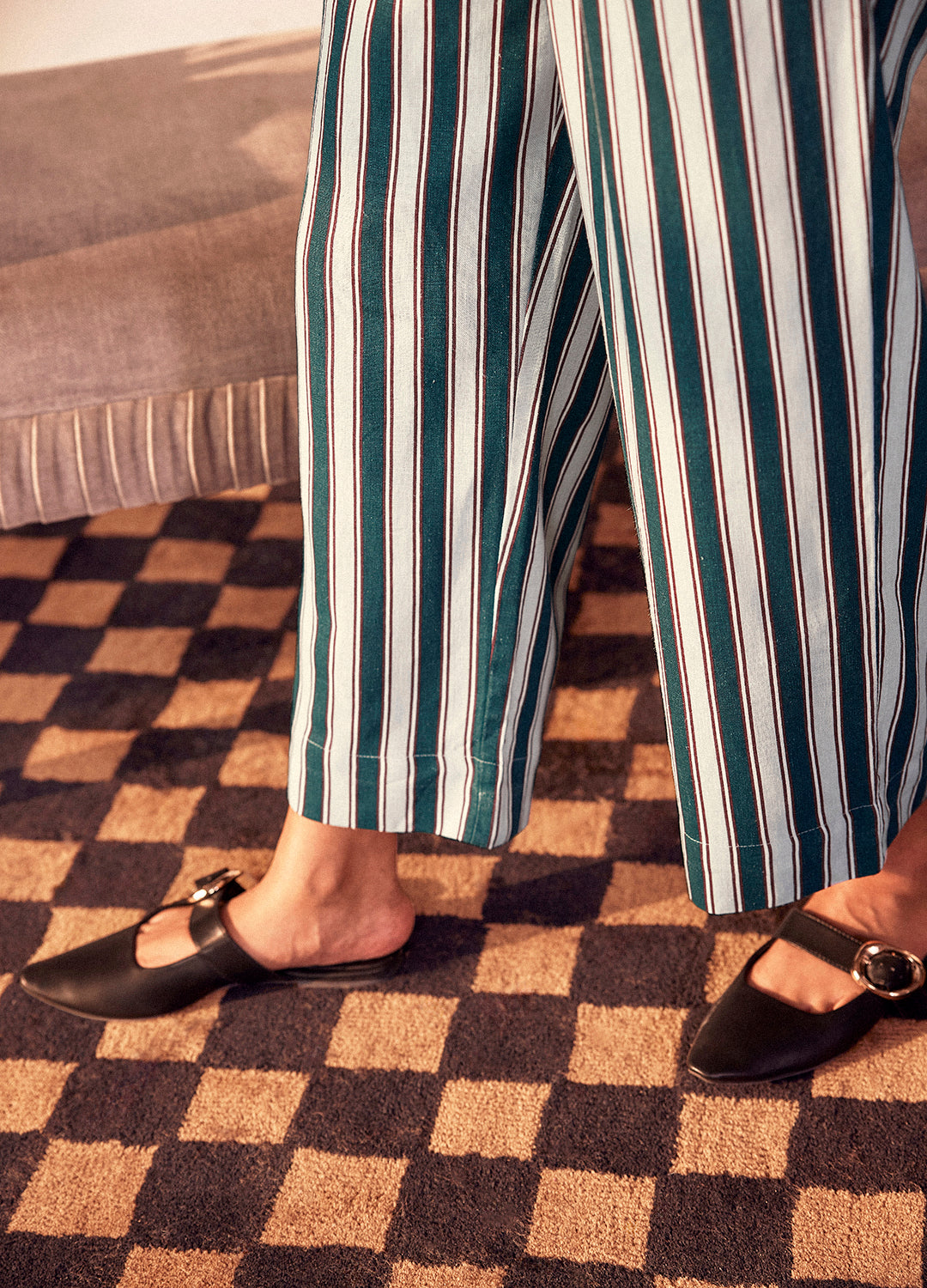 Malini Stripes Cotton Linen Pants For Women Online