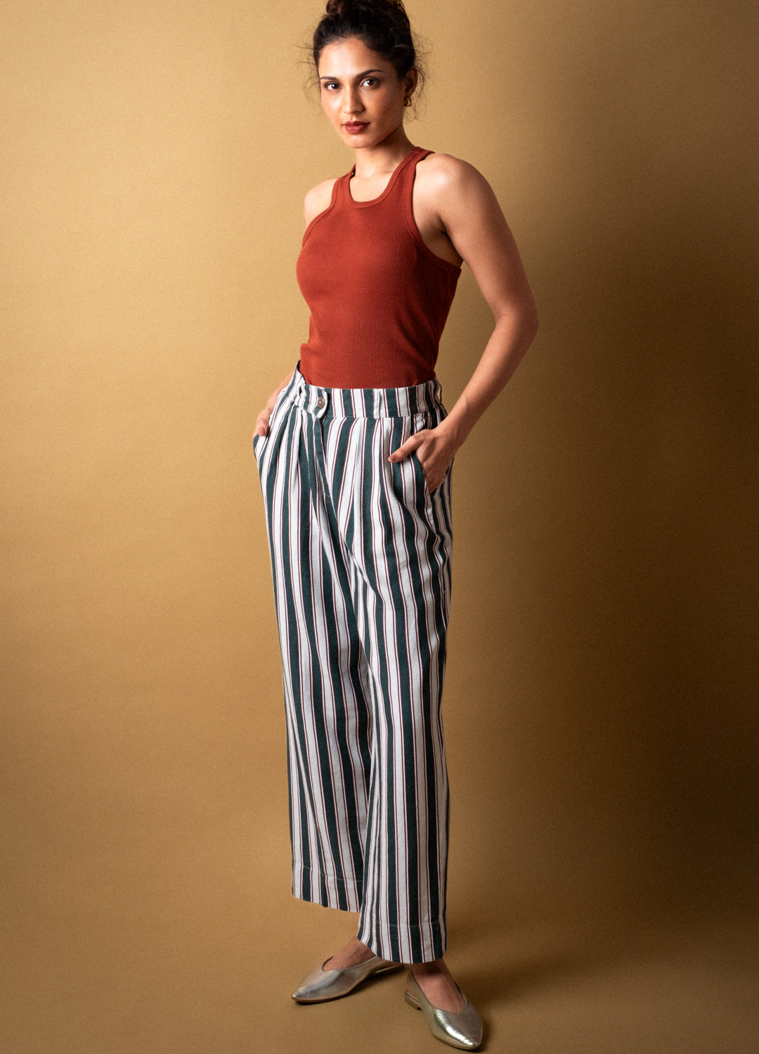 Malini Linen Pants In Stripes