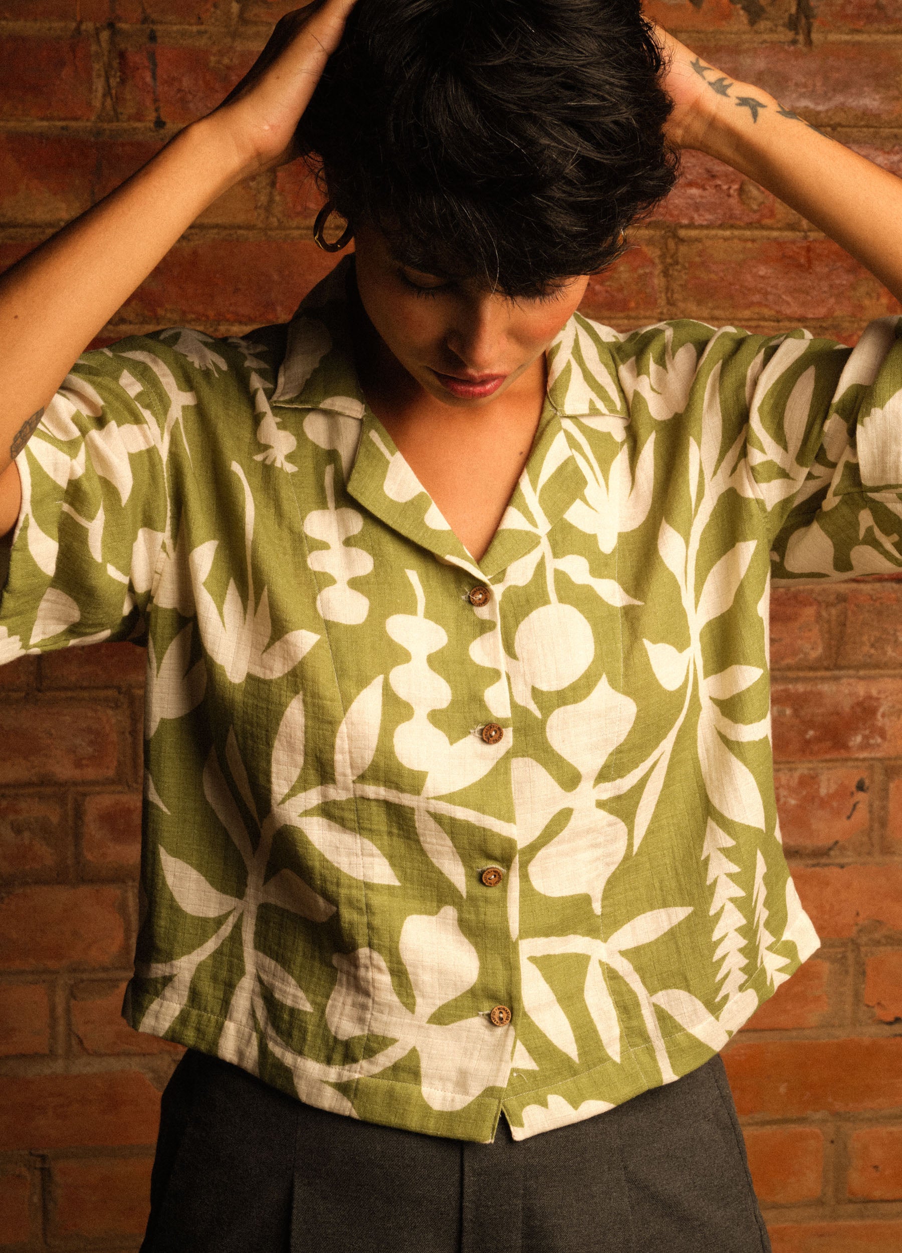 Matcha Green Garden Organic Cotton Resort Shirt For Women Online