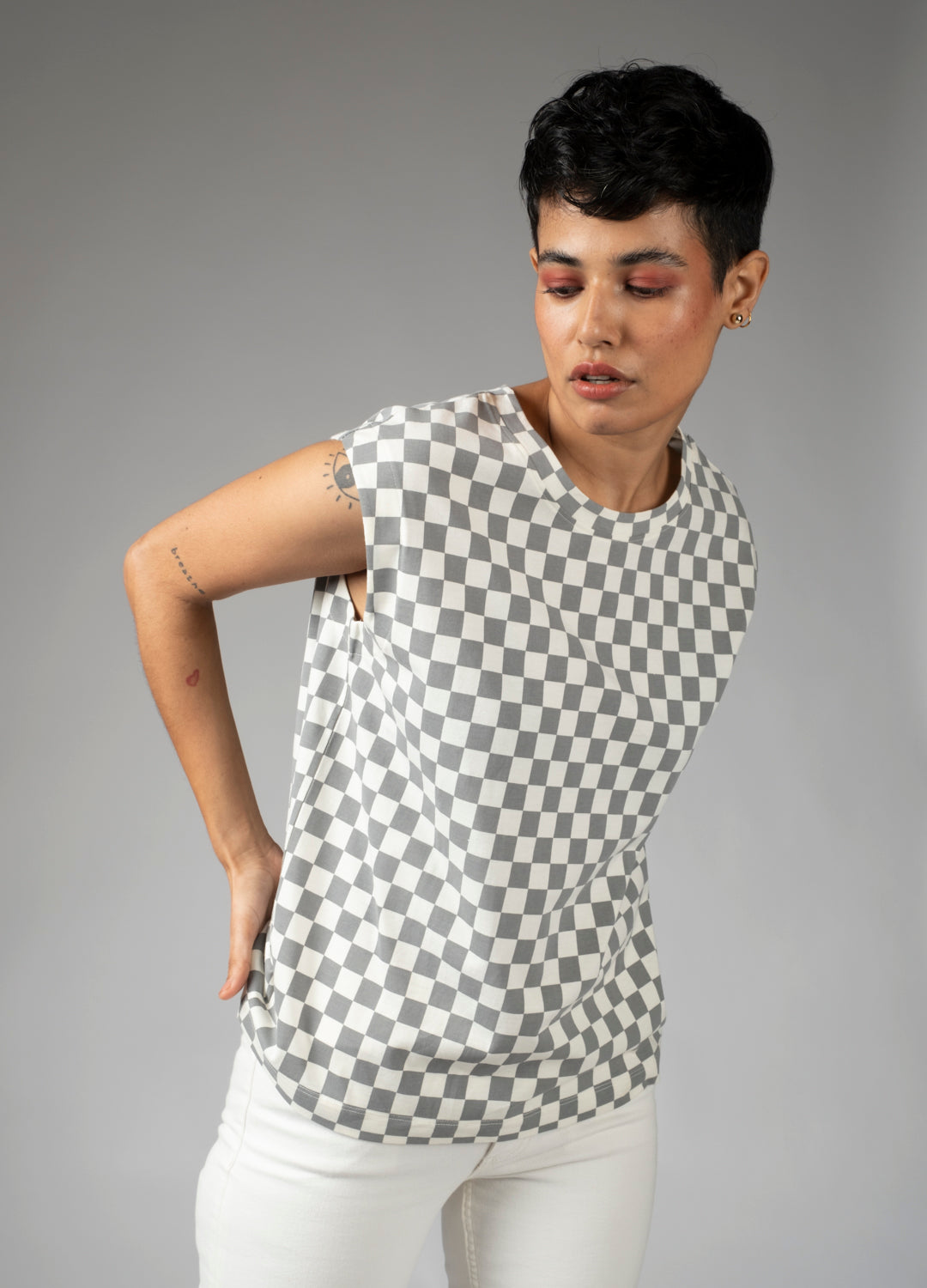 Mist Checkers Muscle Tee | Relove