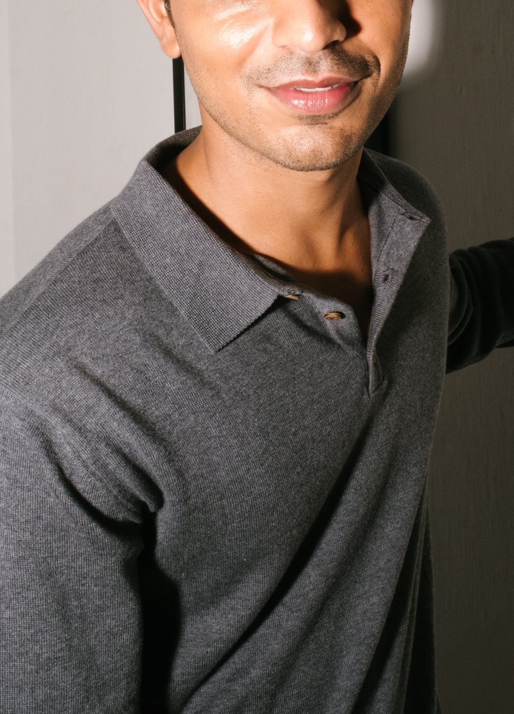 Organic Cotton Grey Polo Jumper For Men Online