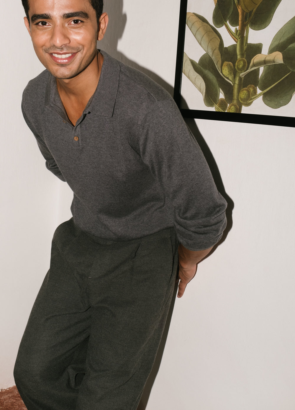 Organic Cotton Grey Polo Jumper For Men Online