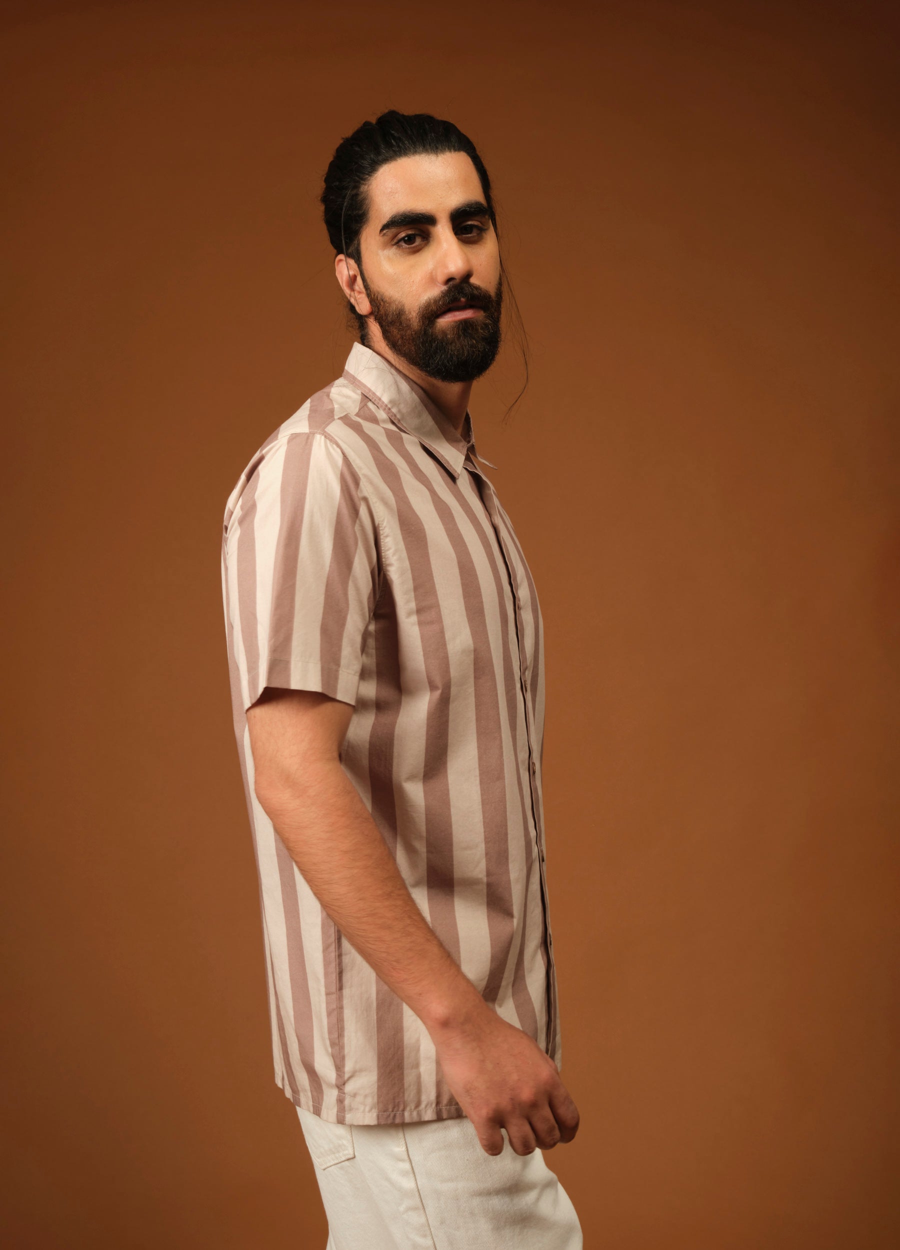 Mocha Stripe Half-Sleeve Shirt